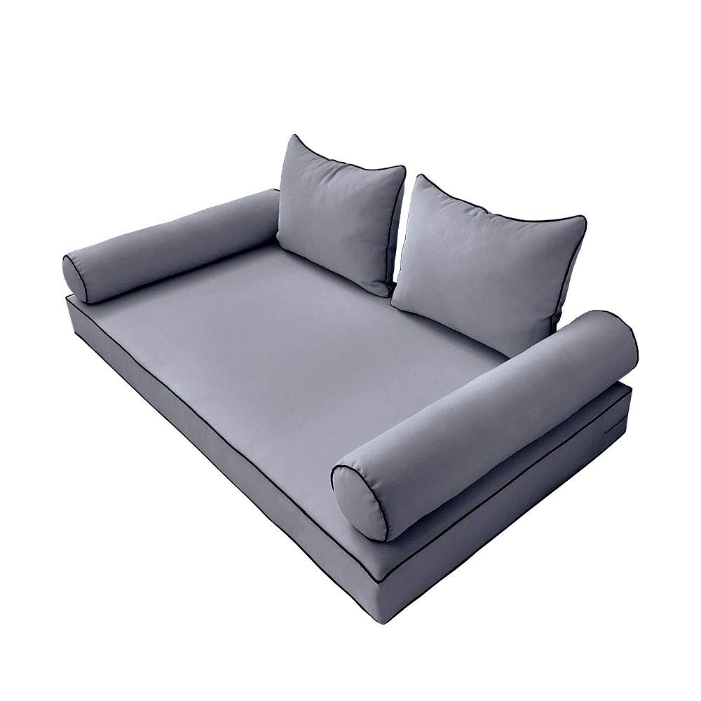 Prolinemax Outdoor Style 4 Twin-XL Contrast Trim Daybed Mattress Bolster Pillow Fitted Sheet Cover Only - AD001 | Perfect for Patio Furniture, Guest Beds & Dorm Room Decor