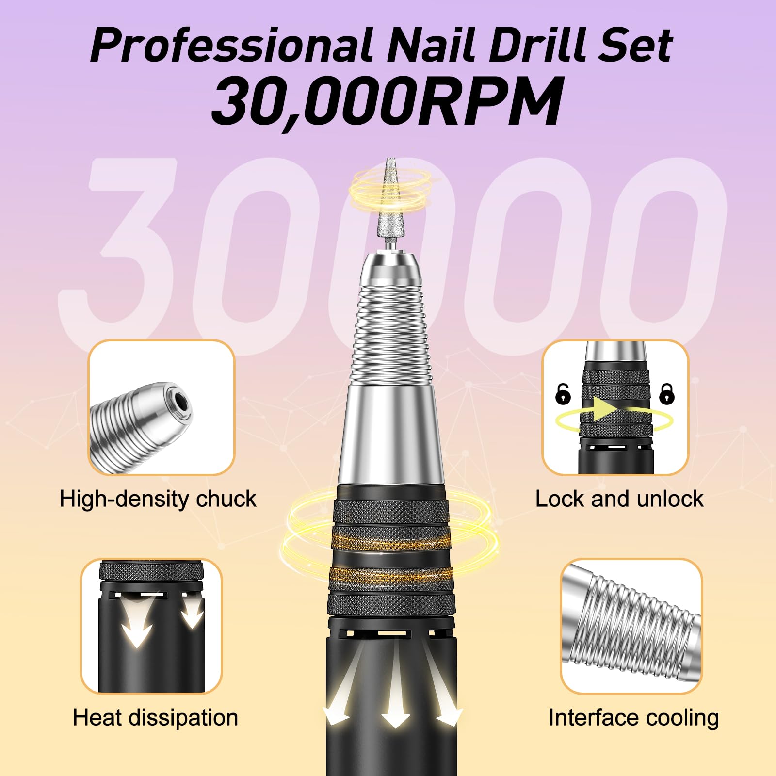 Professional Nail Drill Machine 30000 RPM - Electric Efile for Acrylic Nails, Gel Polish Removal & Nail Shaping | Salon-Grade Nail Tech Supplies for Home & Professional Use | Perfect for Manicures, Pedicures & Nail Art