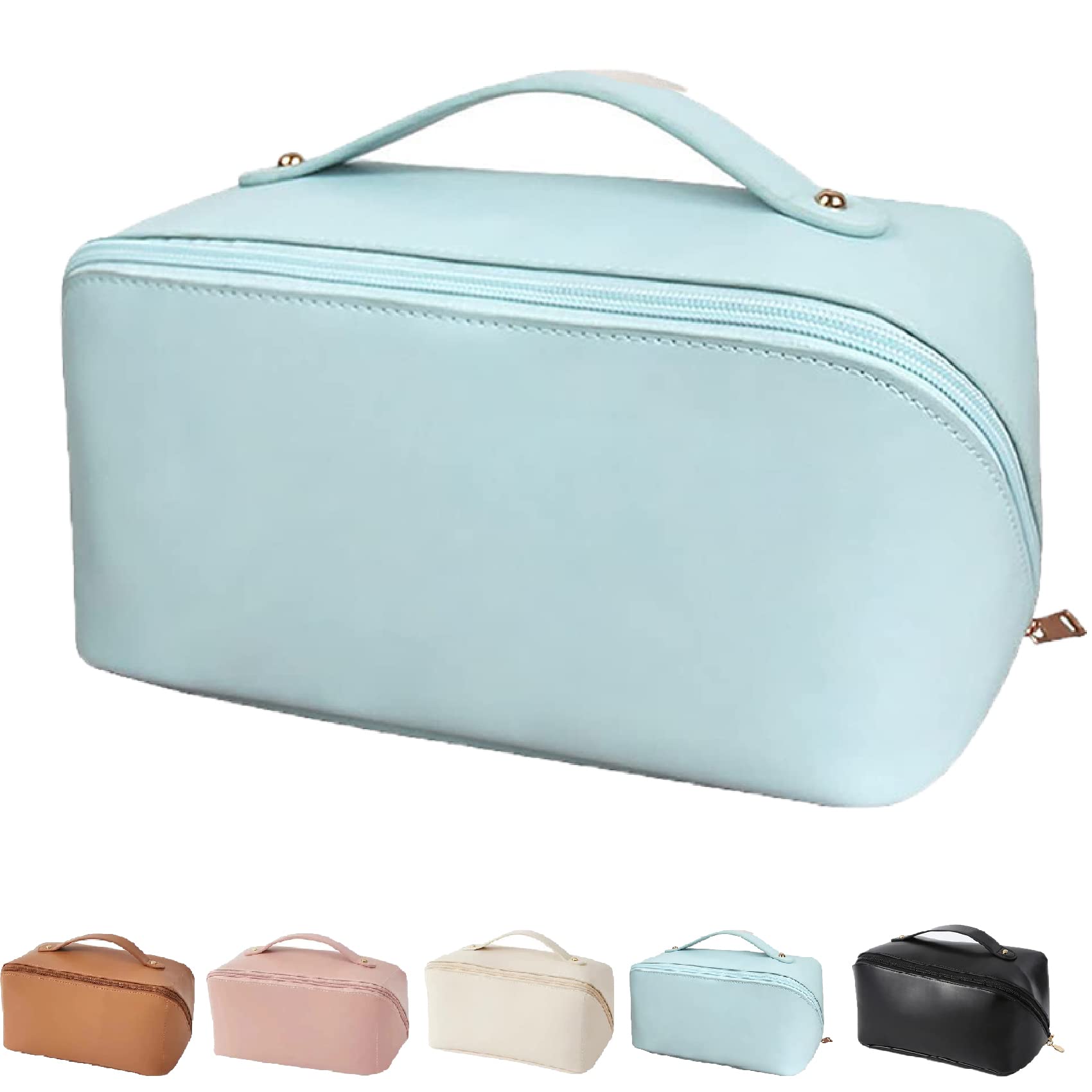 LSNTUU Large Capacity Waterproof Travel Makeup Bag for Women - Cosmetic & Toiletry Organizer with Multiple Pockets - Perfect for Airplane, Gym, Vacation & Business Trips (Blue)