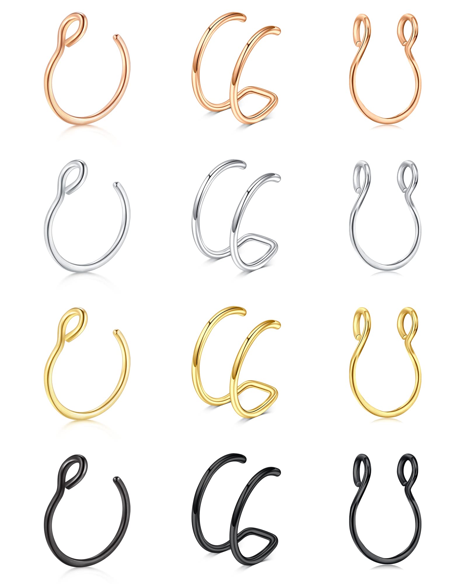 Longita Magnetic Fake Nose Ring - Silver/Gold Hoop Nose Stud & Earrings for Women | Non-Piercing Nose Jewelry for Parties, Halloween & Costume Events