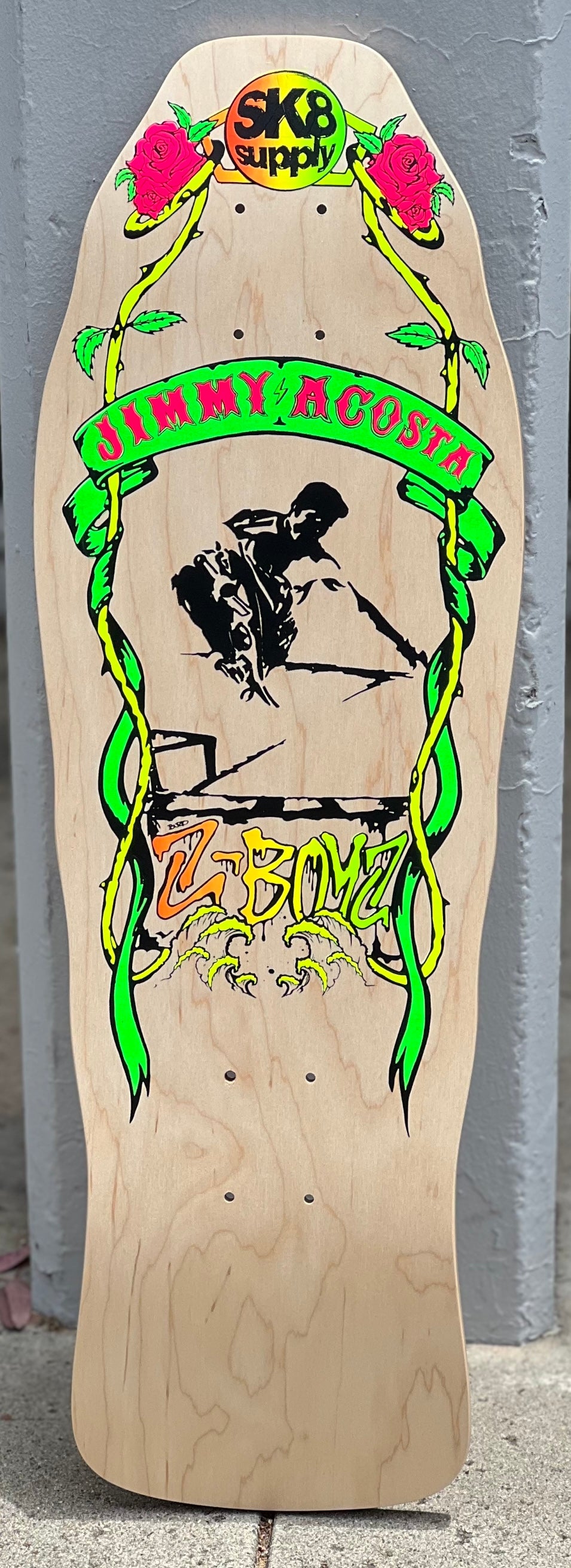 GLOW IN THE DARK Jimmy Acosta Skateboard Deck - Natural Wood Complete Skateboard for Night Riding & Street Skating - Perfect for Beginners & Pro Skaters
