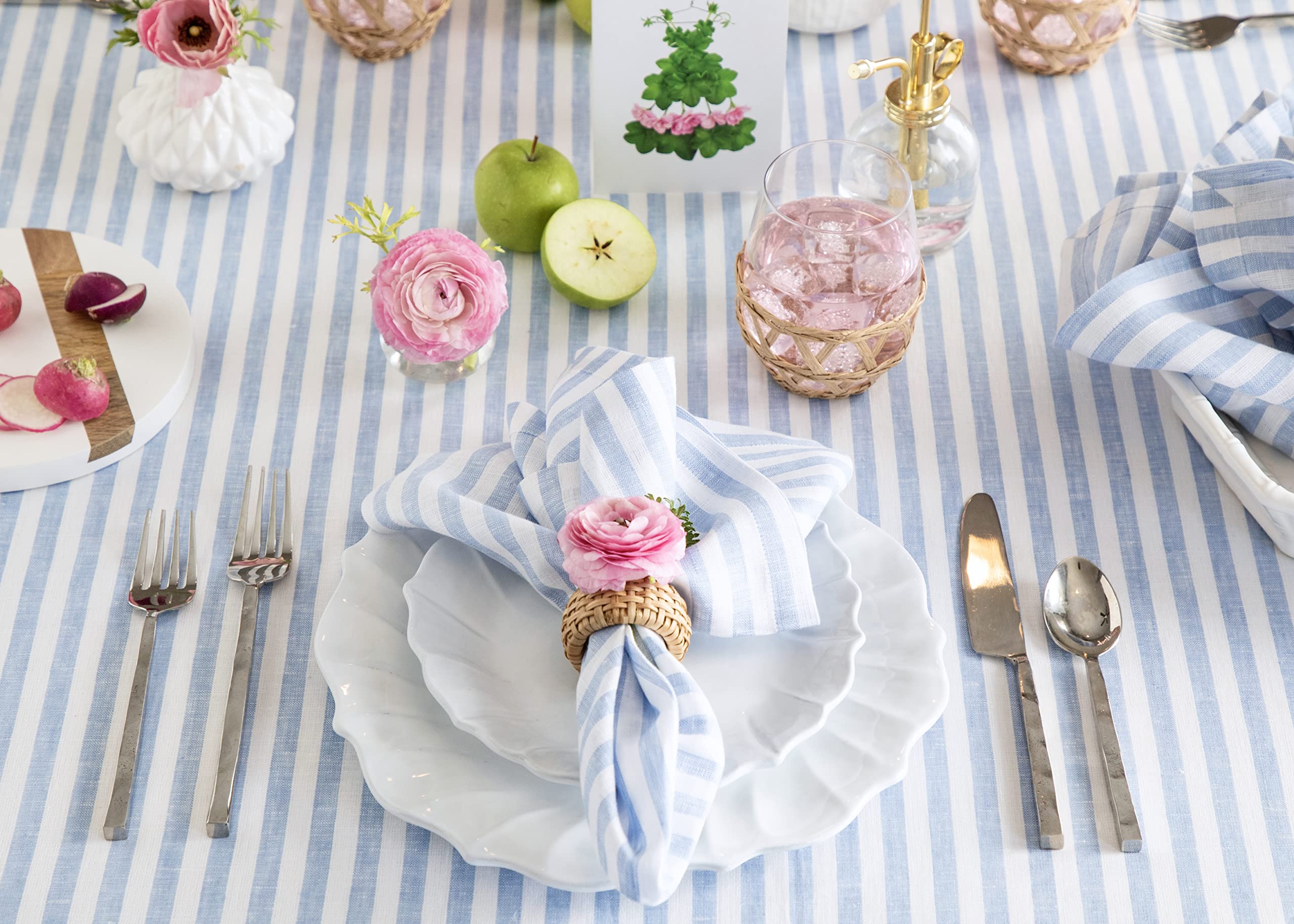 Solino Home 100% Pure Linen Tablecloth - Sky Blue & White Striped Easter Table Runner 60x90 Inch - Handcrafted, Machine Washable - Perfect for Dining, Parties, Weddings & Holiday Decor