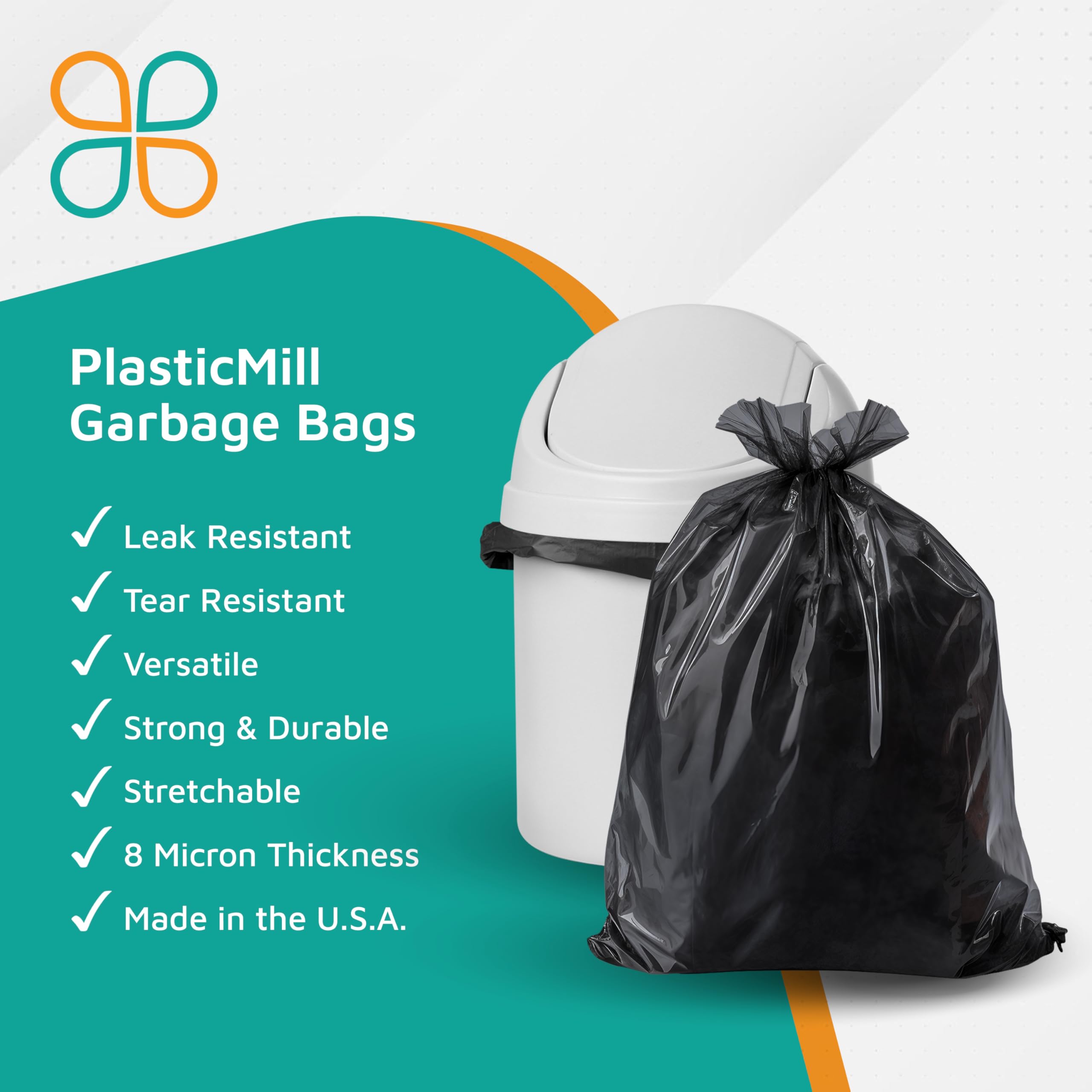 PlasticMill Heavy Duty Trash Bags - 8 Micron Thick Black Garbage Bags - 7-10 Gallon Small Trash Can Liners (24