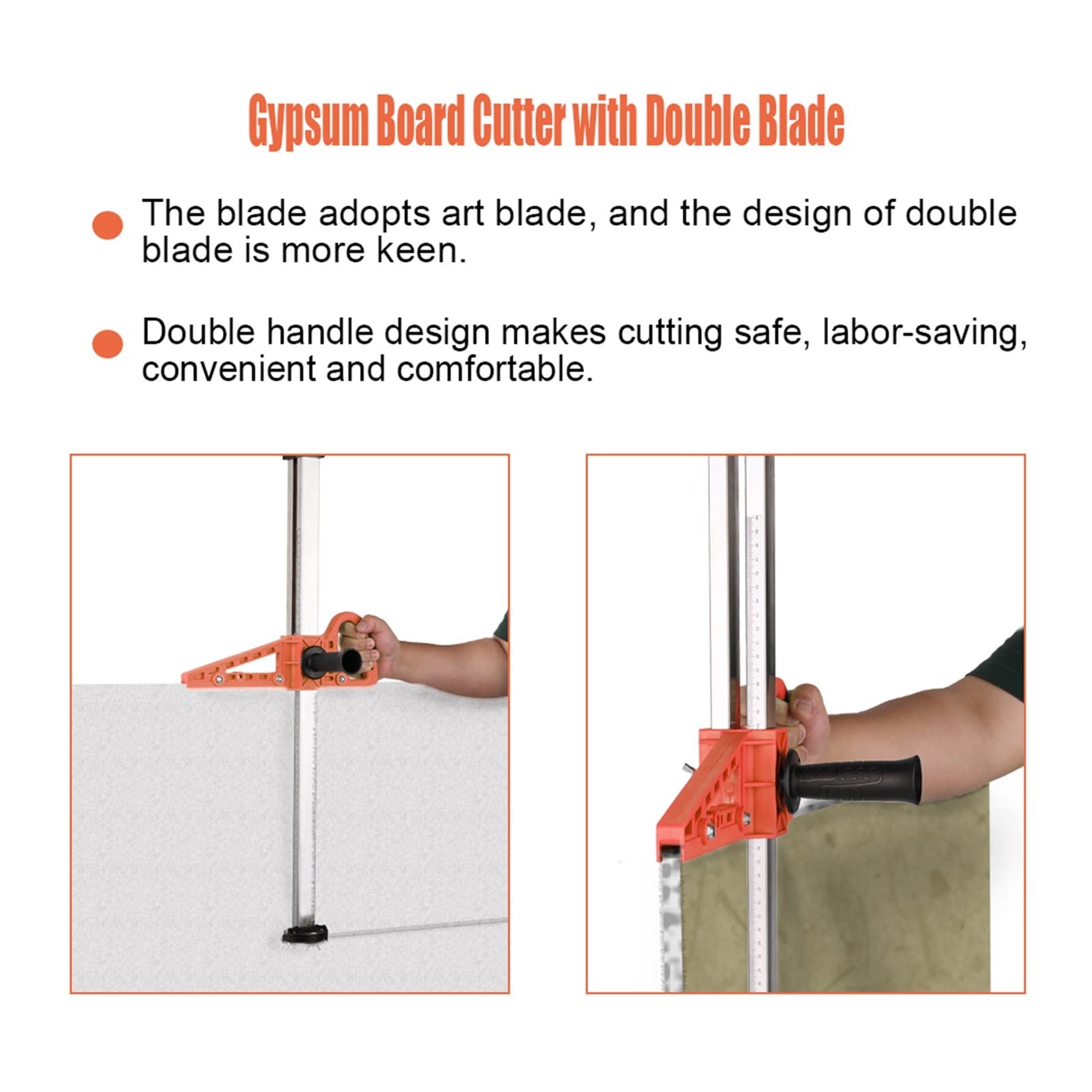 MGRAS Manual Drywall Cutter - Double Blade Gypsum Board Cutting Tool with 4 Bearings, Hand Push Drywall Artifact Tool (Orange) - Perfect for Home Renovation, DIY Projects & Professional Construction Work