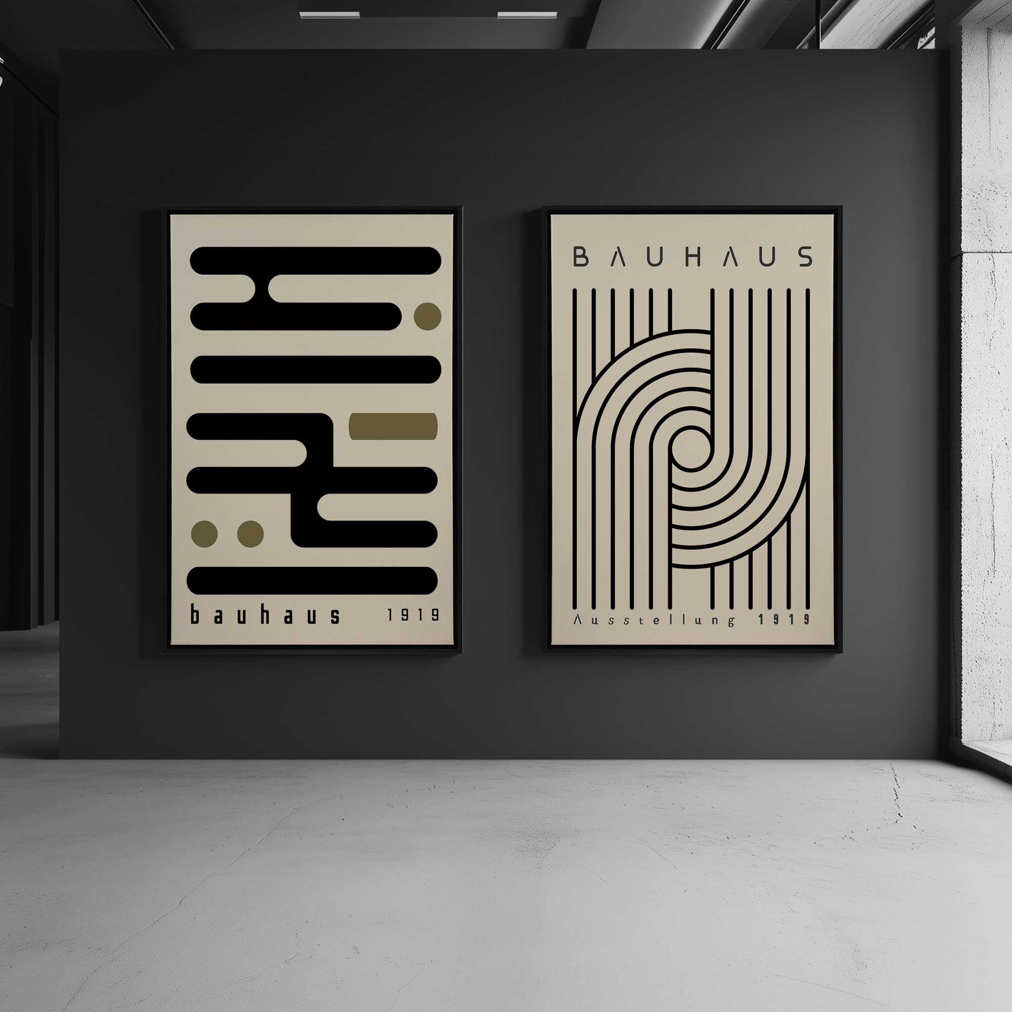 Bauhaus Curves & Connections - Set of 2 Modern Abstract Canvas Wall Art Prints | Mid Century Home Decor for Living Room, Bedroom & Office
