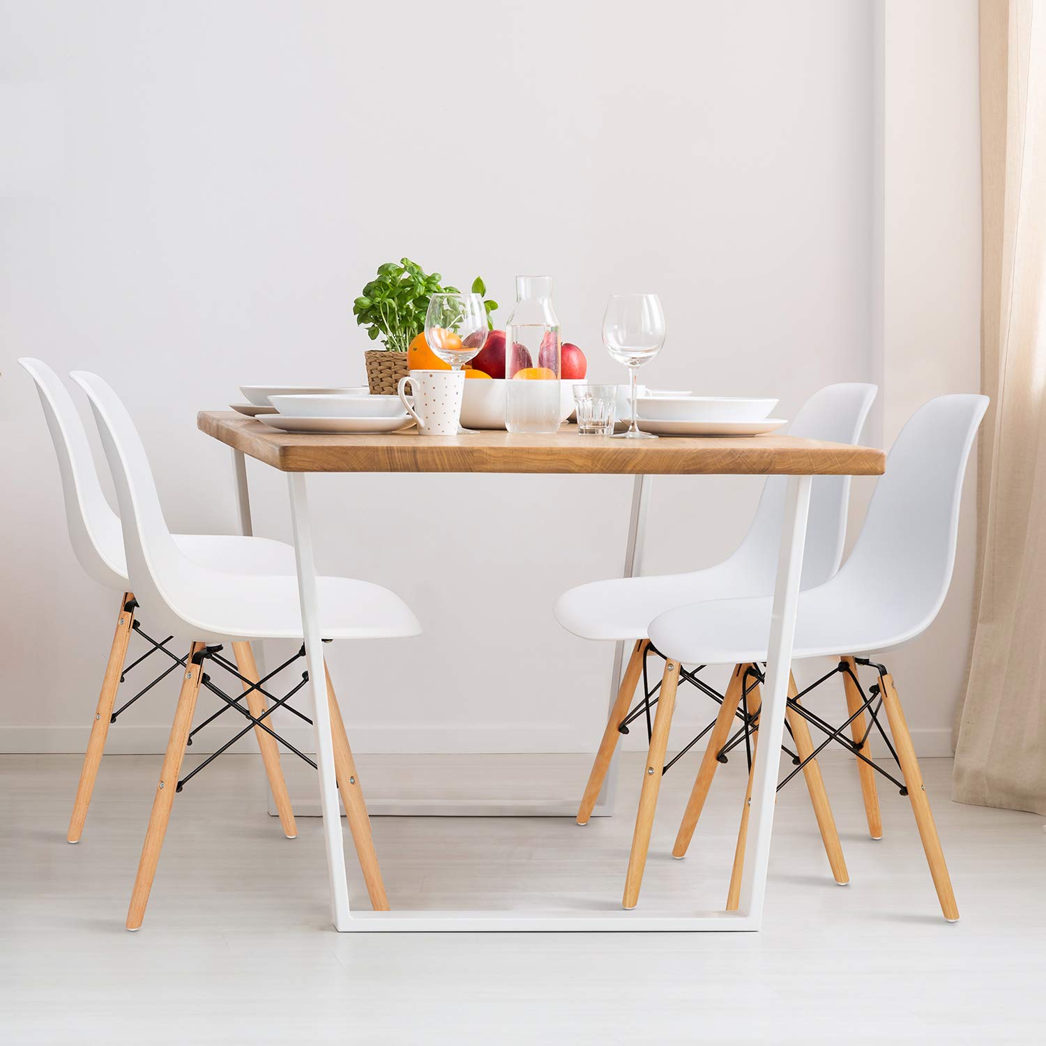 ZENY Modern Dining Chair Set of 4 - Mid Century DSW Style Wooden Leg Chairs | Plastic Shell Lounge Side Chairs for Kitchen, Dining Room, Bedroom & Living Room | Perfect for Home Decor, Restaurant, Cafe & Office Use