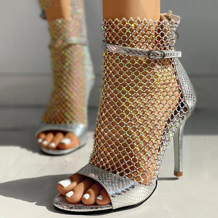 Sparkling Rhinestone Open Toe High Heels for Women - Elegant Party Shoes for Prom, Wedding & Evening Events