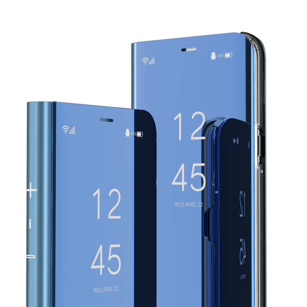 Xiaomi Redmi Note 8 Pro Case - Mirror Plating Flip Cover with Full Body Protection | Ultra Thin Hard Shell | Anti-Scratch & Shockproof | Stylish Reflective Design (Blue) | Perfect for Daily Use, Travel & Business Meetings