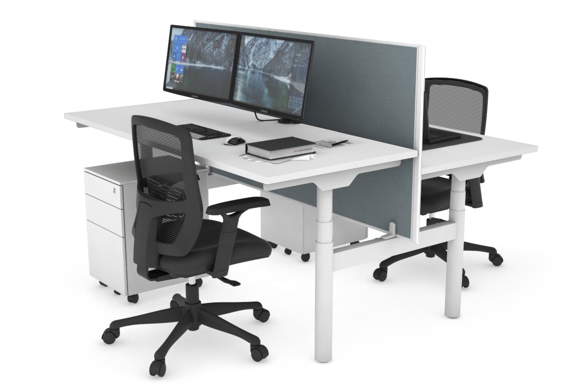 Flexi Premium Height Adjustable 2-Person H Bench Workstation - White Frame [1200L x 700W] - Ergonomic Office & Home Workspace Solution for Collaborative Teams