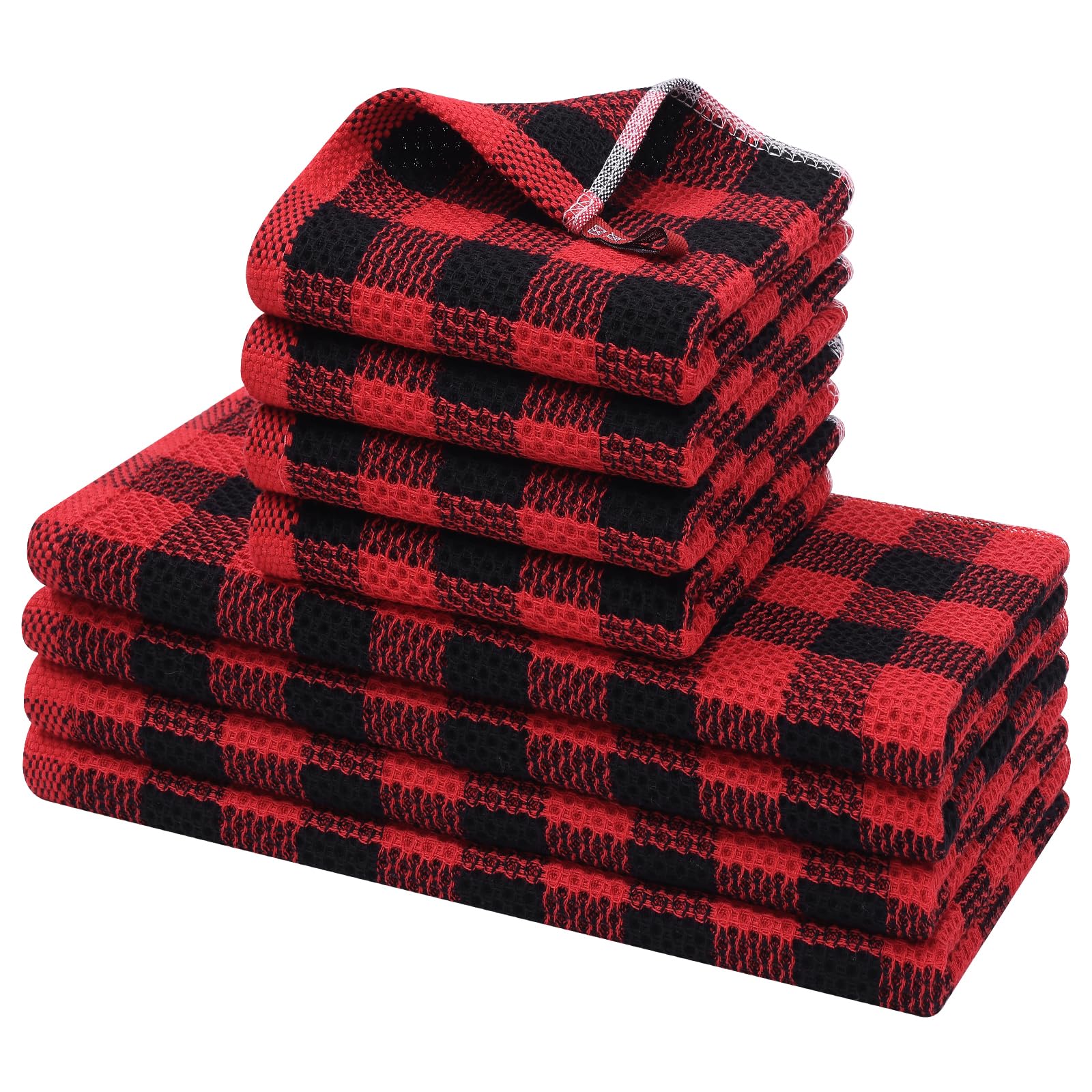 Premium Buffalo Plaid Cotton Kitchen Towels Set - 8 Pack Absorbent Waffle Weave Dishcloths (12