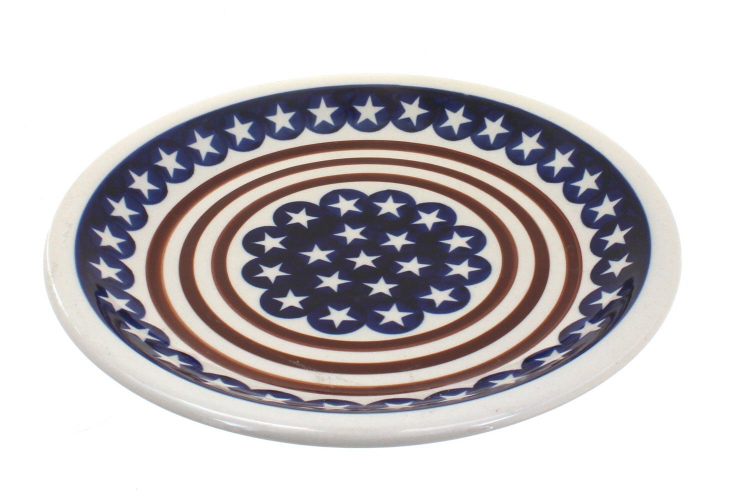 Blue Rose Polish Pottery Stars & Stripes Small Dinner Plate - Handmade Ceramic Plate for 4th of July, Patriotic Tableware, Perfect for American Holidays & Special Occasions