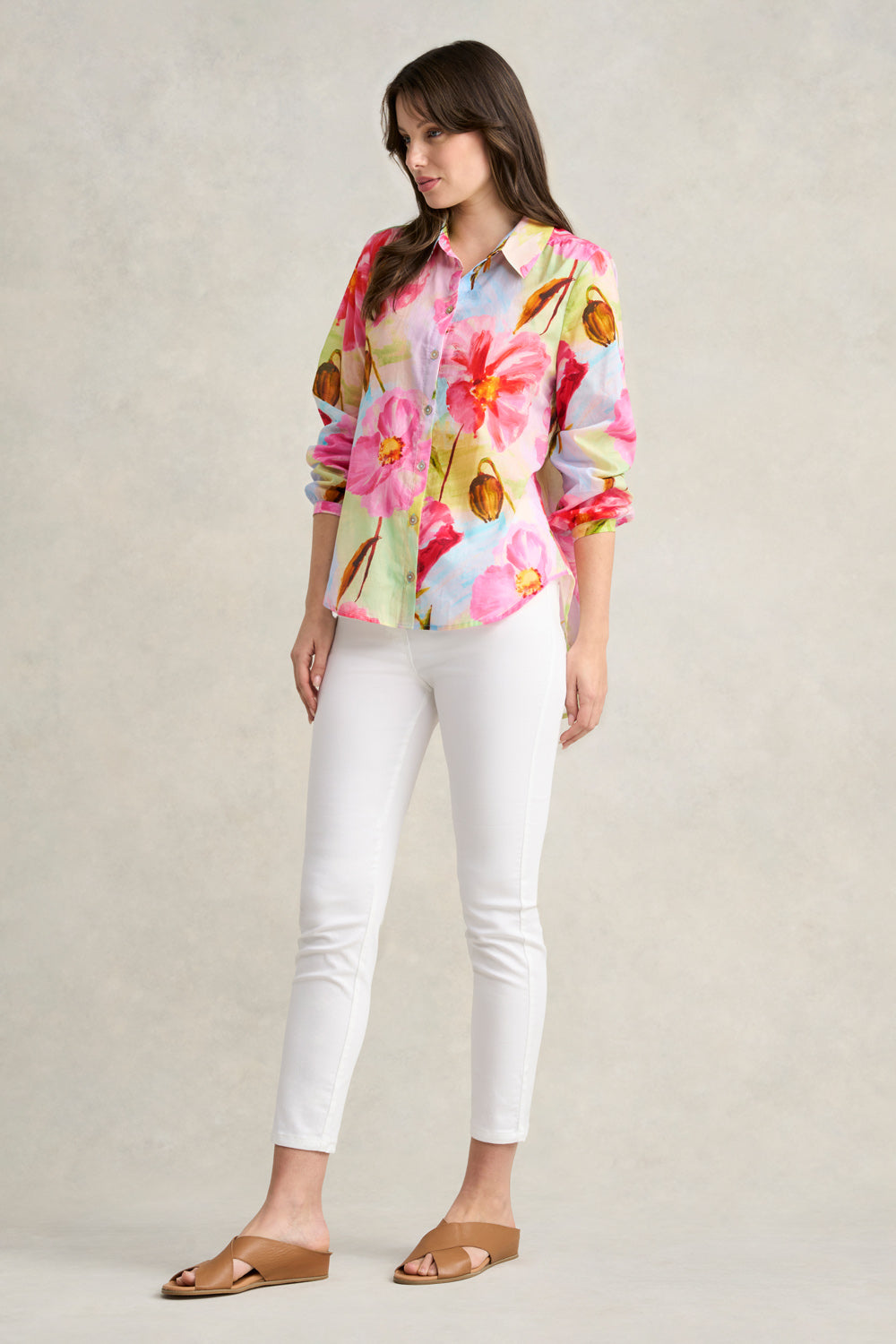 Stylish Hi-Low Printed Shirt - Painterly Meadow Floral Design | Trendy Asymmetrical Blouse for Women | Perfect for Casual Outings, Date Nights & Summer Vacations