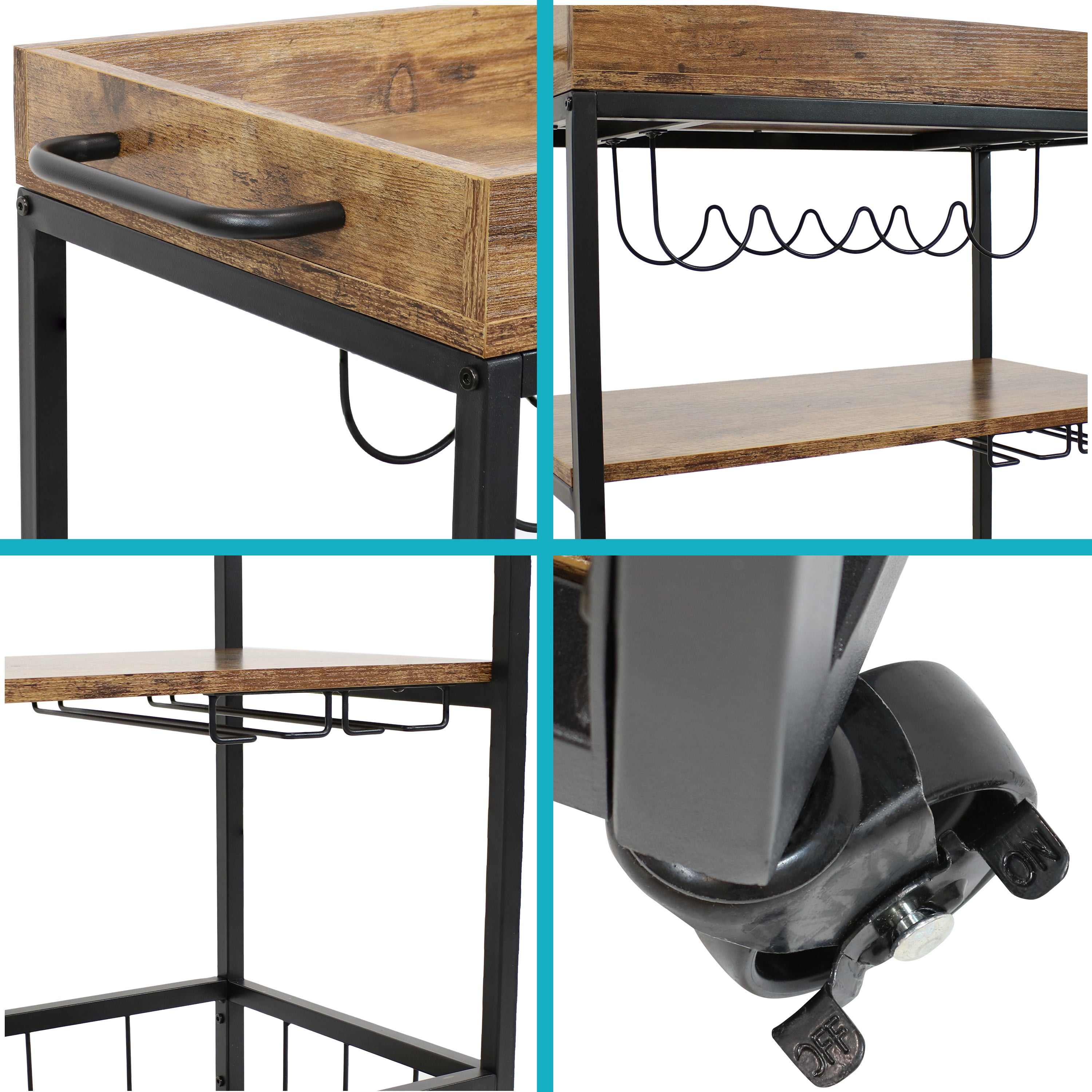 Sunnydaze Industrial Rolling Bar Cart - 35