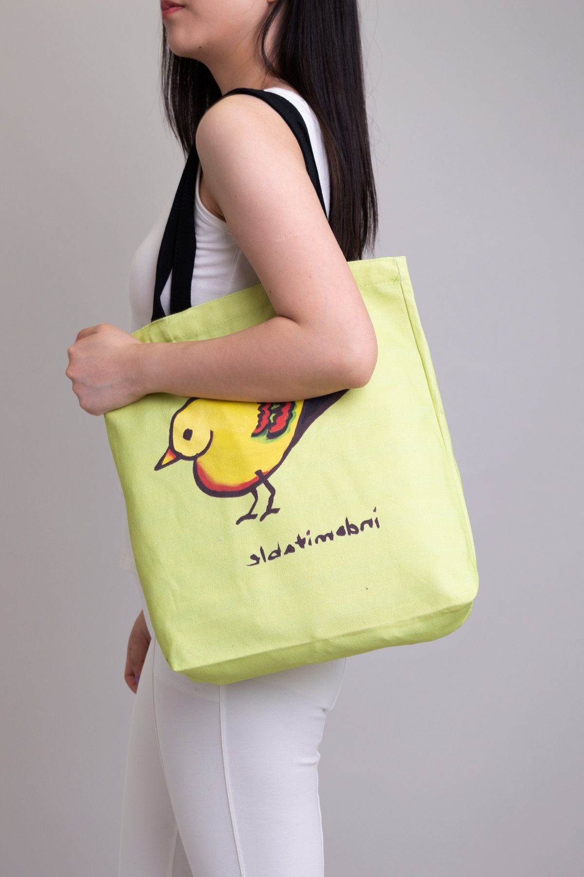 Eco-Friendly Cotton Tote Bag with Green Heartbird Artwork - Perfect for Grocery Shopping, Beach Trips & Daily Use