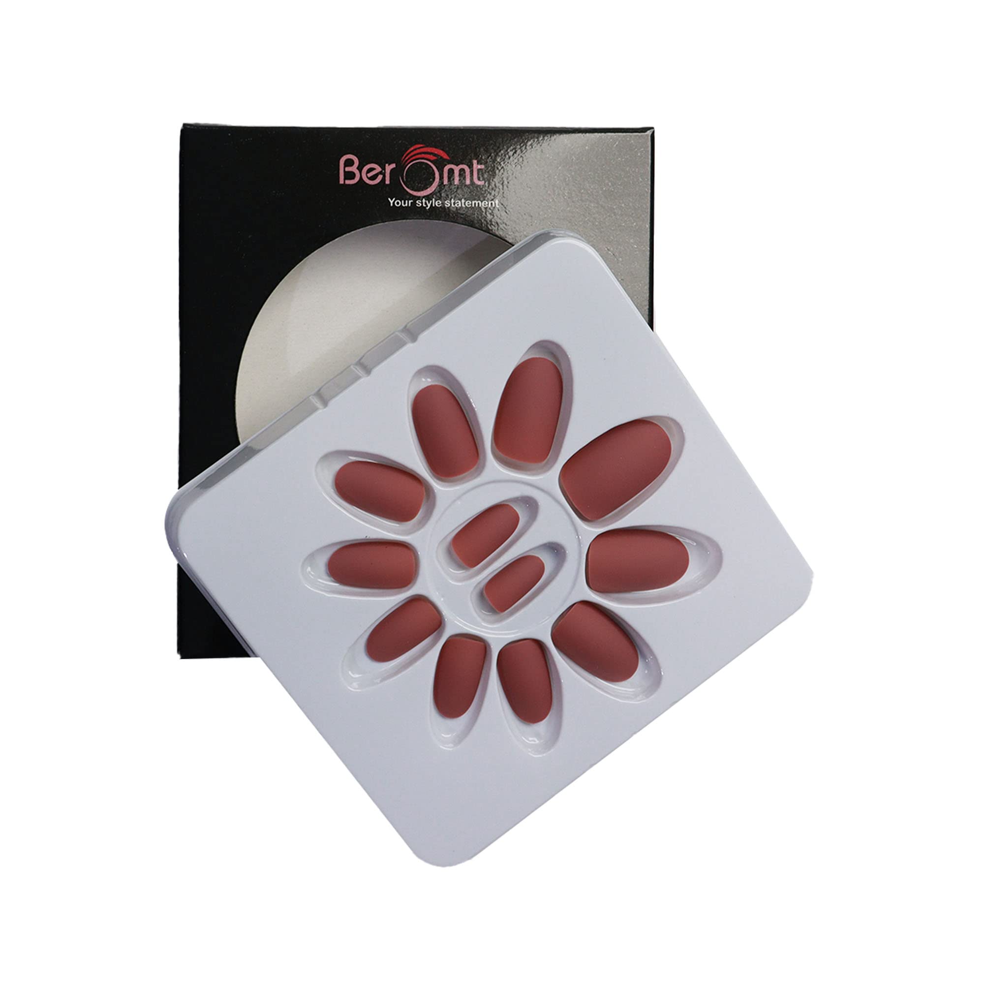 Beromt 12-Piece Matte Finish False Nails Set - Acrylic Full Cover Fake Nails with Nail Glue & Sticker Sheet | Nail Art Kit for DIY Manicure, Home Salon, Party & Special Occasions - Style #513