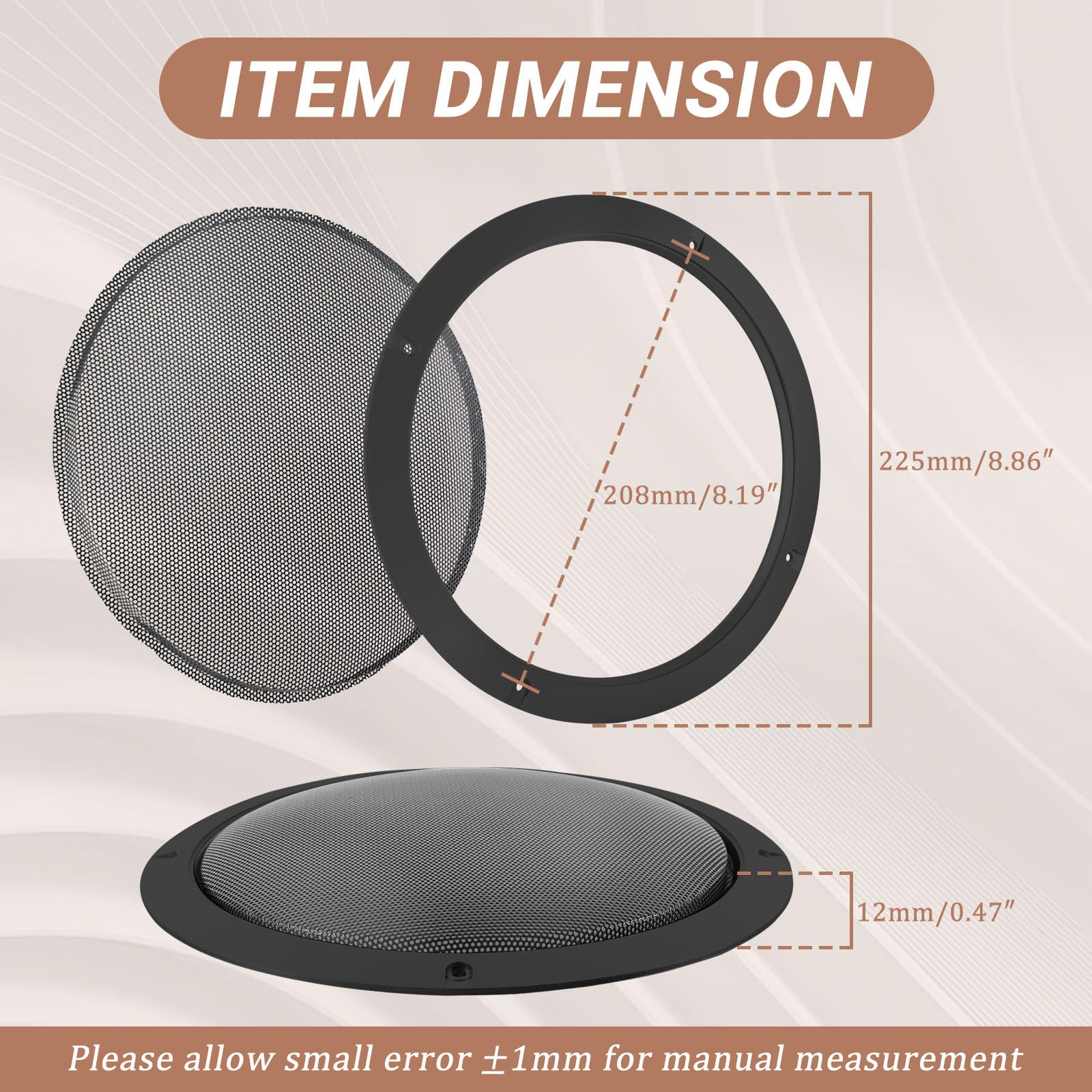 8 Inch Speaker Grill Cover - Metal Mesh & Black Plastic Rim for Car & Home Subwoofers - Durable Protection for Indoor & Outdoor Audio Systems