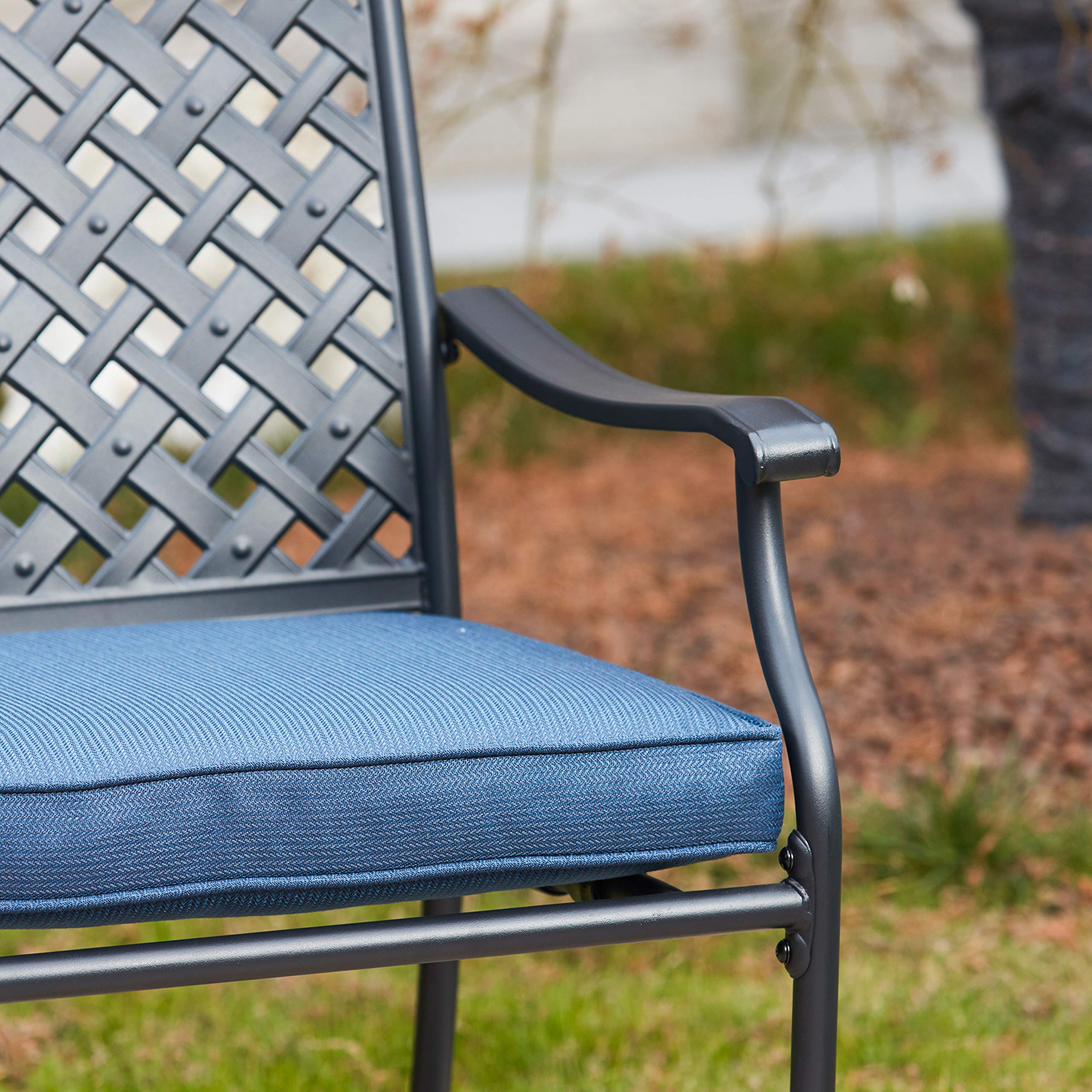 4-Piece Metal Outdoor Wrought Iron Patio Dining Chairs Set with Arms & Cushions (Blue) - Durable Garden, Poolside & Backyard Seating Furniture for Relaxing & Entertaining