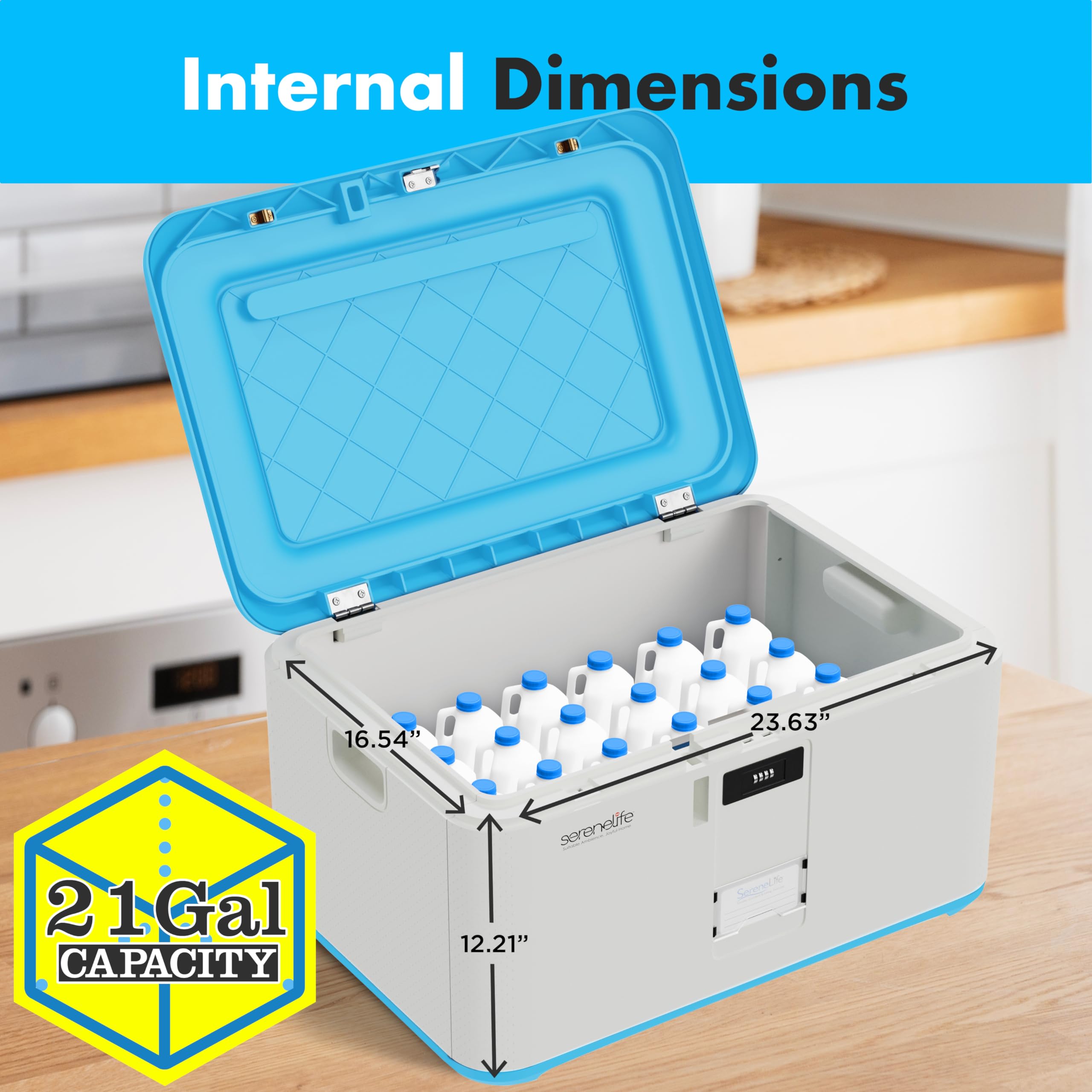 SereneLife 21 Gallon Lockable Storage Box with Combination Lock - Secure Organizing Container for Home, Office, Garage & Travel - Durable Plastic Storage Bin for Clothes, Toys, Documents & Seasonal Items
