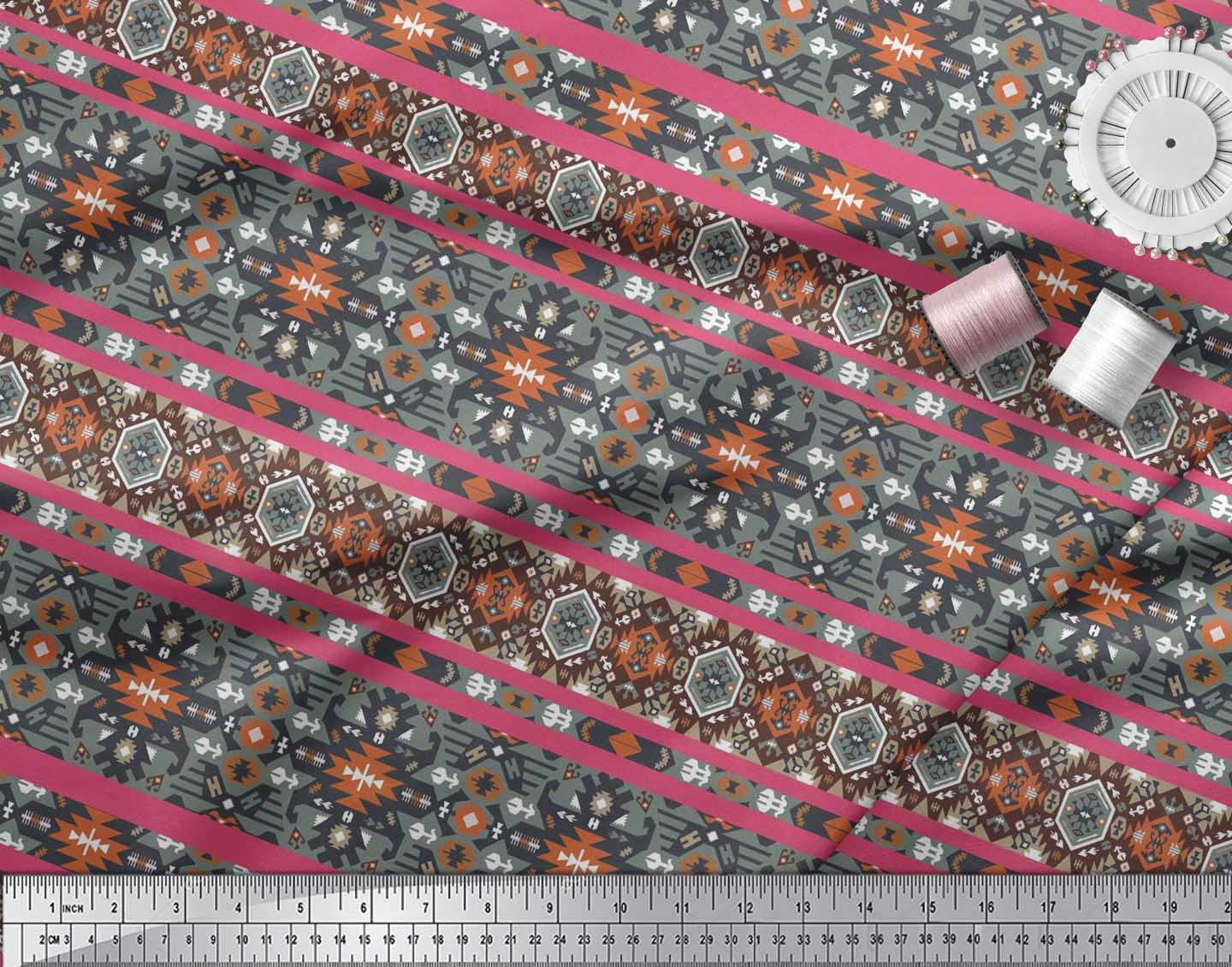 Soimoi Moss Georgette Brown Fabric by The Yard - 42 Inch Wide Aztec Southwestern Printed Fabric for Dresses, Scarves & Home Decor | Soft Flowy Material for DIY Fashion & Bohemian Style Projects