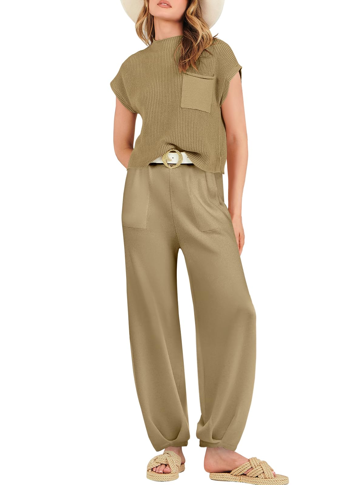 ANRABESS Women's Two Piece Outfits - Soft Knit Sweater & High Waisted Lounge Pants Set | Cozy Pullover Tops & Stretchy Tracksuit for Home, Office & Casual Wear