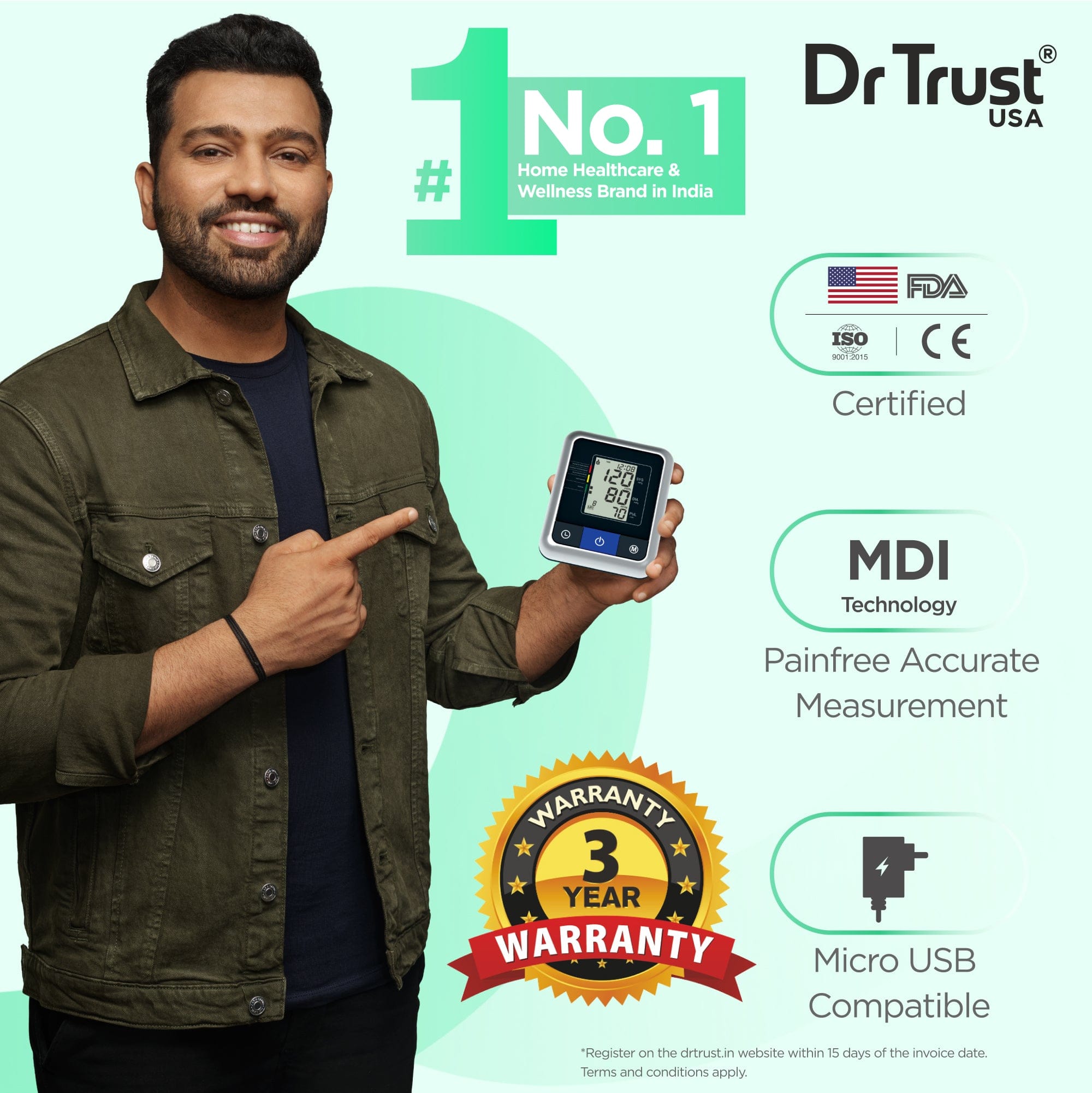 Dr Trust USA Digital Blood Pressure Monitor - Accurate Upper Arm Cuff for Home Use, Heart Health Tracking & Fitness Monitoring