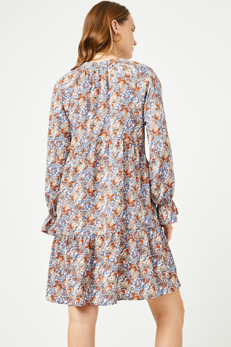 Women's V-Neck Long Sleeve Floral Wrap Dress with Cinched Waist - Elegant Party, Wedding Guest & Office Wear