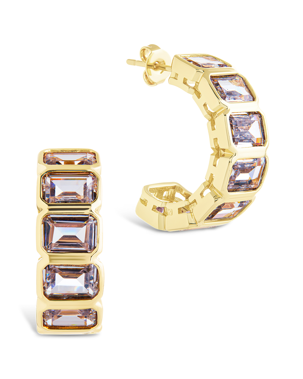 Nyssa Bezel CZ Station Hoop Earrings for Women - Cubic Zirconia Gold Plated Dangle Earrings - Elegant Jewelry Gift for Birthday, Anniversary & Special Occasions