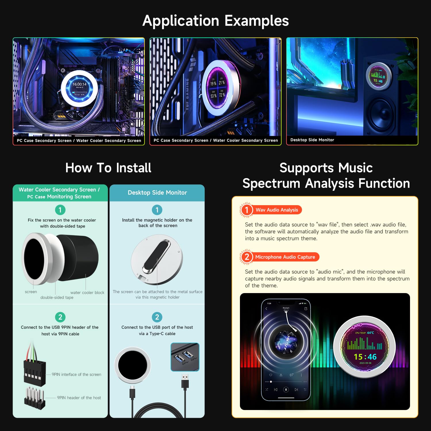 Waveshare 2.1 Inch Round LCD Display CPU/GPU Temperature Monitor - AIO Water Cooling System Sensor Panel for PC Gaming Computer Accessories - Silver | Perfect for Custom PC Builds, Gaming Rigs & Overclocking Setups