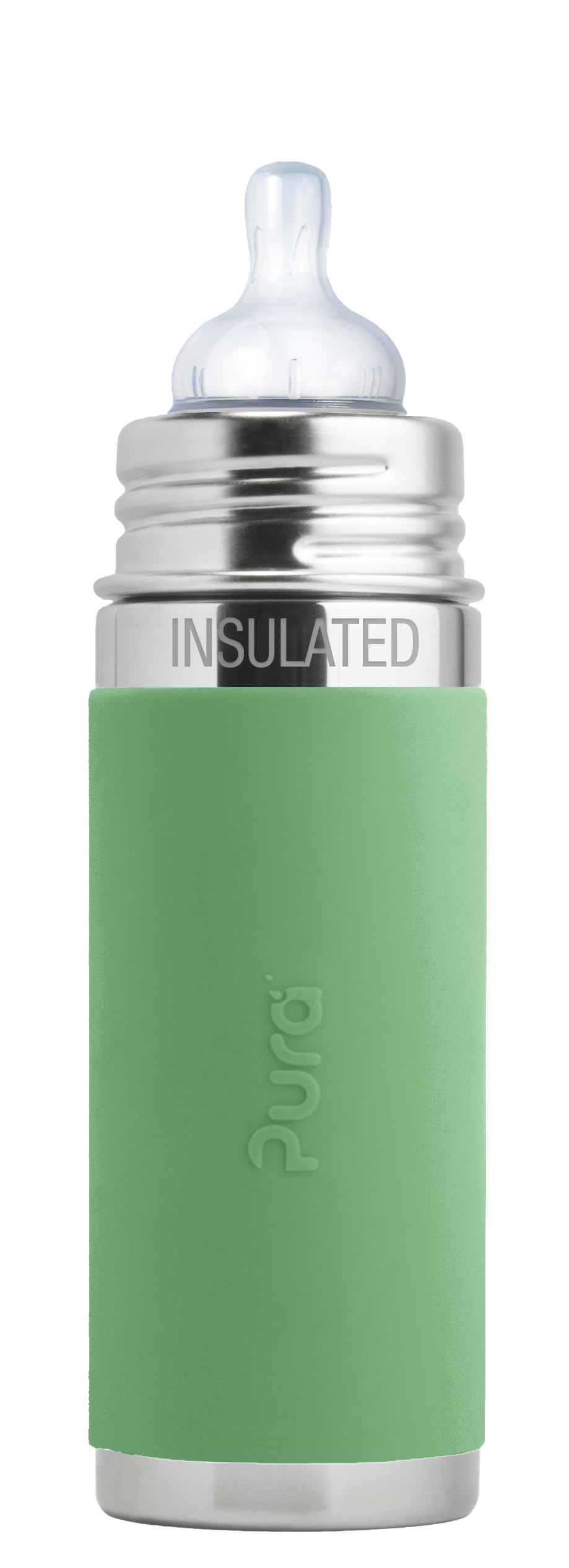 Pura Kiki 7oz/200ml Stainless Steel Insulated Baby Bottle - BPA-Free, MadeSafe Certified, Anti-Colic Design with Silicone Medium-Flow Nipple & Sleeve - Perfect for Infants, Toddlers & Kids - Moss Green | Ideal for On-the-Go Feeding, Daycare & Travel