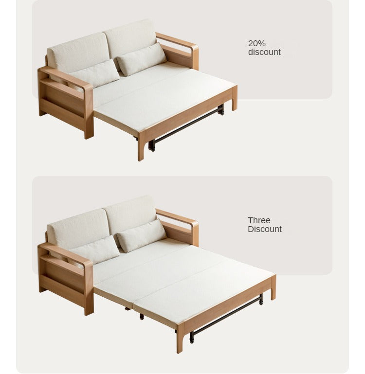 Solid Wood Sleeper Sofa - Beech & Oak Multi-Functional Convertible Sofa Bed for Living Room, Guest Room & Small Spaces