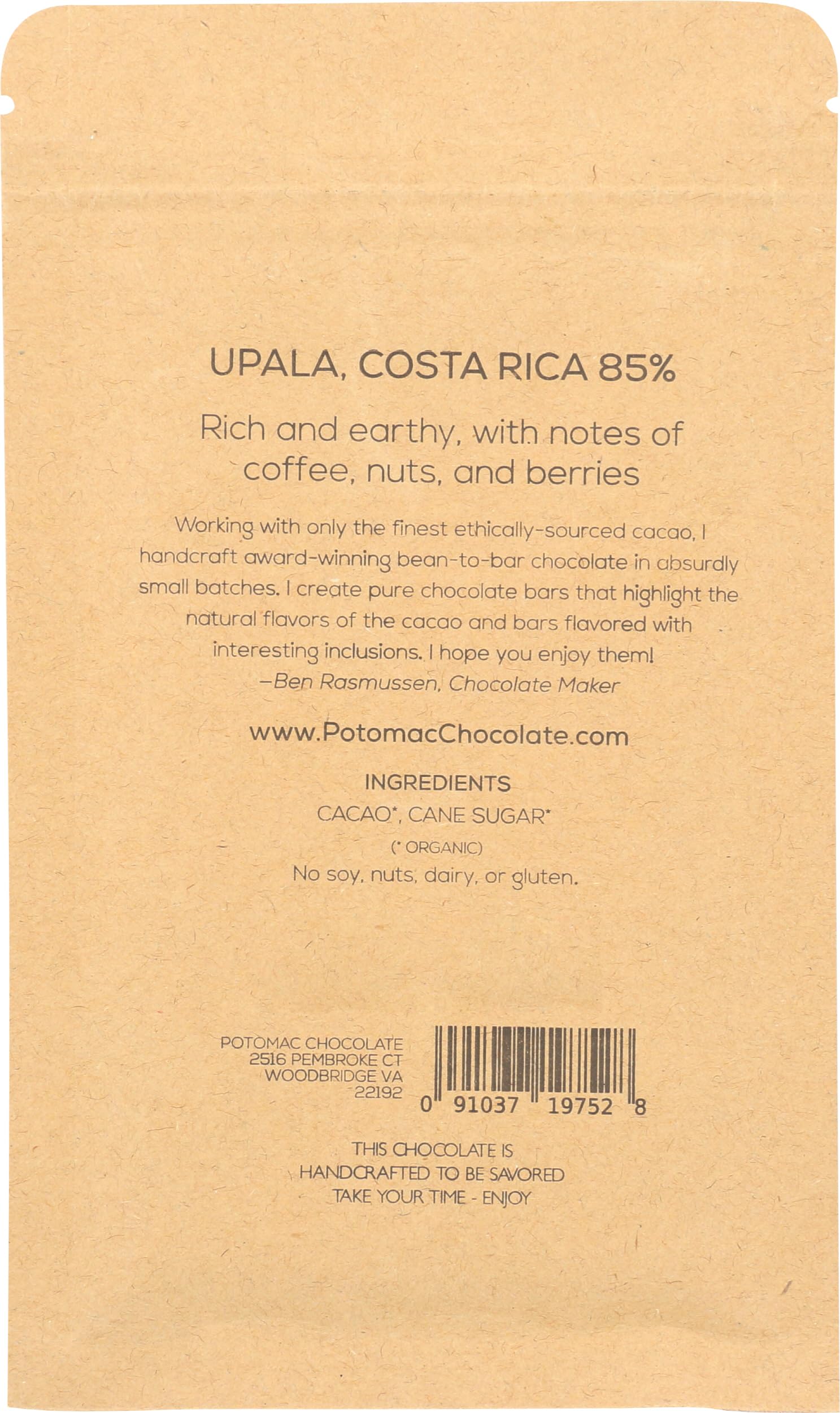 Premium POTOMAC Dark Chocolate Bar - 85% Cocoa, 50g | Organic, Vegan & Gluten-Free | Perfect for Gifts, Baking & Healthy Snacking