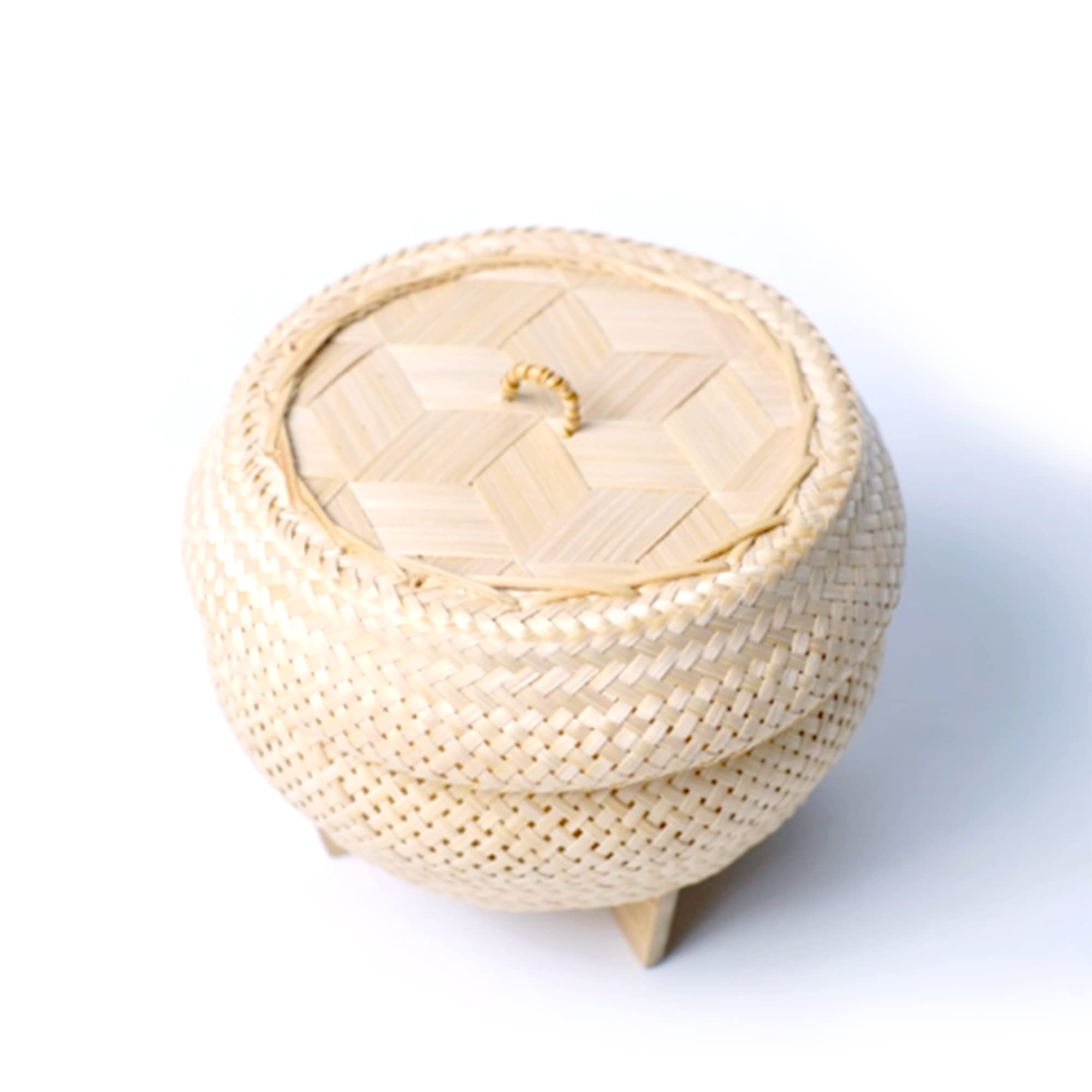 Handwoven Bamboo Rice Steamer Basket - 6 Inch Traditional Thai & Laos Sticky Rice Cooker with Stand | Eco-Friendly Kitchen Decor for Asian Cooking, Perfect for Steaming Rice, Dumplings & Vegetables