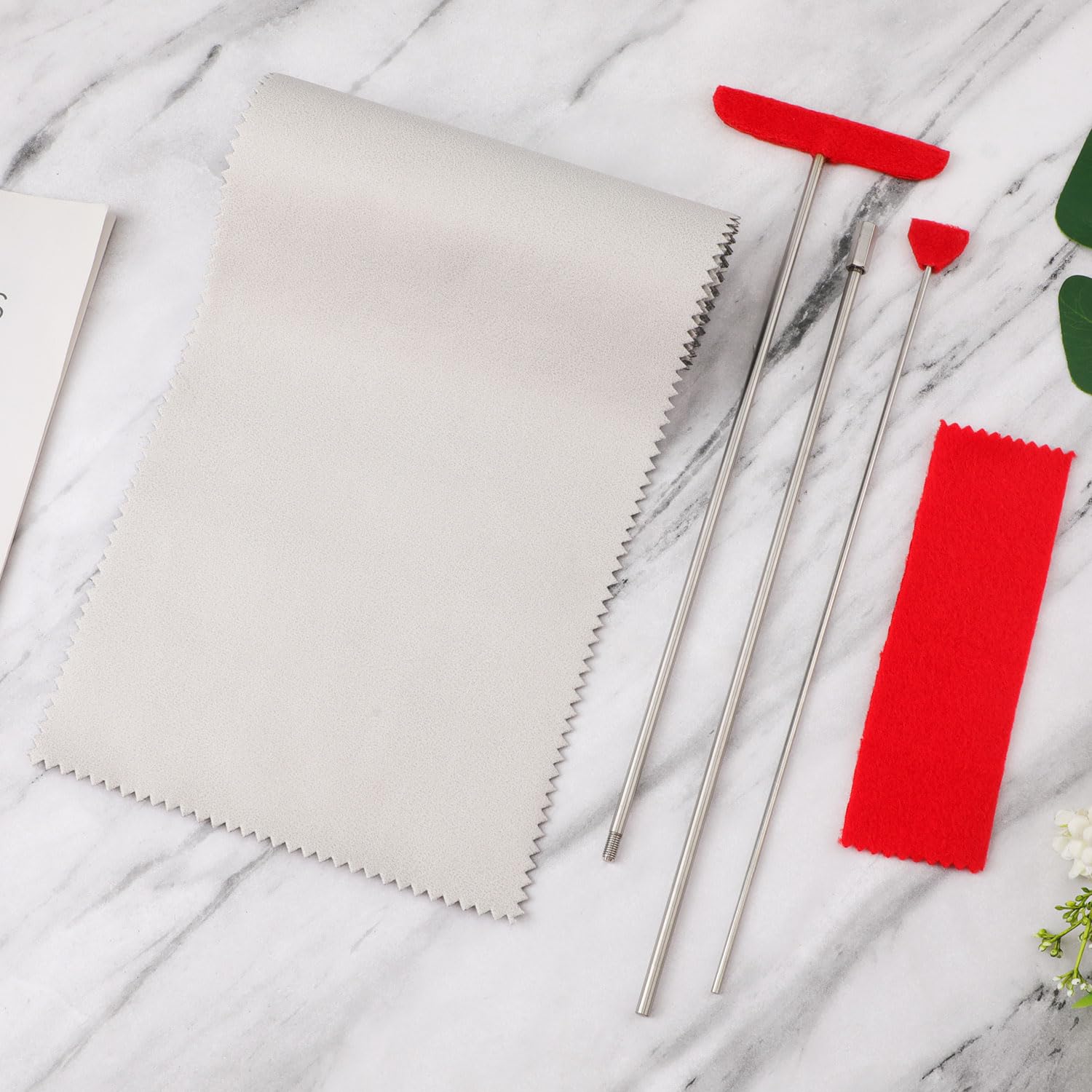 5-Piece Grand Piano Soundboard Cleaning Kit - Includes Large & Small Brush Heads, Extension Rod, Soft Fiber Polish Cloth & Dust Cover (White) | Professional Piano Maintenance Tools for Home & Concert Hall Use