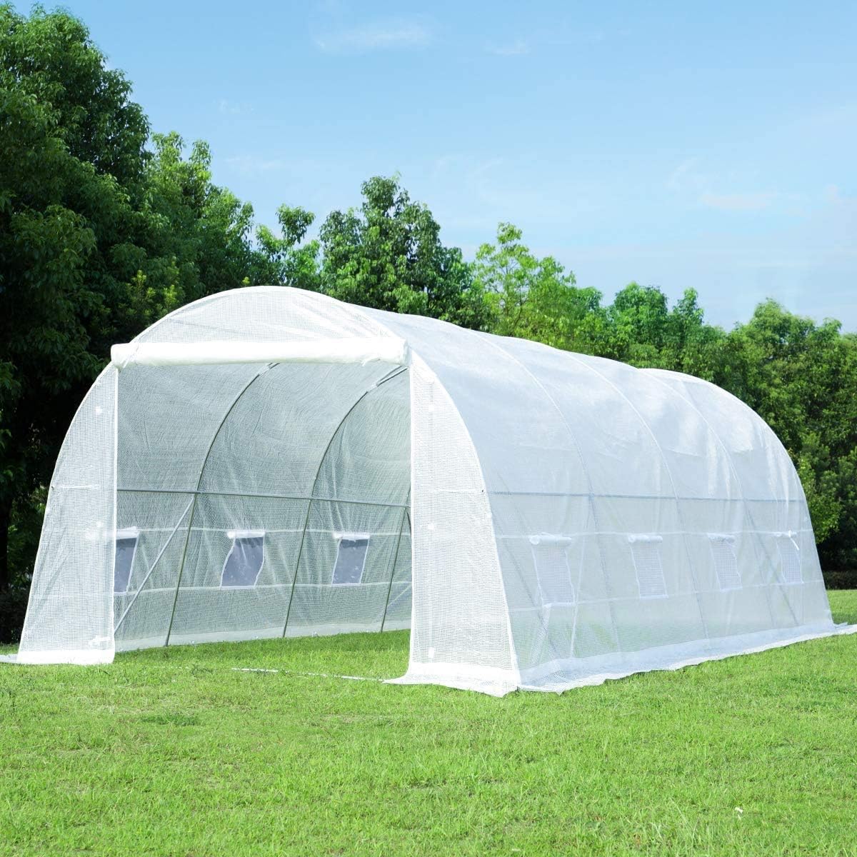 MELLCOM 20x10x7ft Large Walk-in Greenhouse Tent - Heavy Duty Reinforced Frame with 8 Screen Windows for Gardening, Plant Growing & Outdoor Use | Perfect for Backyard, Patio & All-Season Gardening (White)