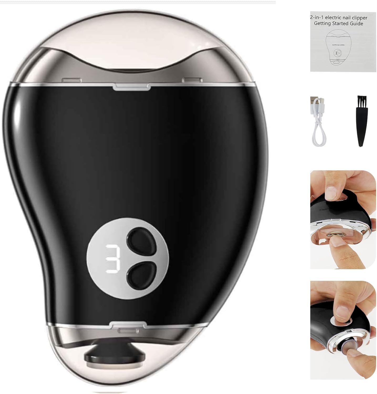 Electric Nail Trimmer & Clipper 2-in-1 with Nail File - Safe & Gentle for Babies, Kids, Adults & Seniors - Perfect Home Manicure & Pedicure Tool for Family Nail Care
