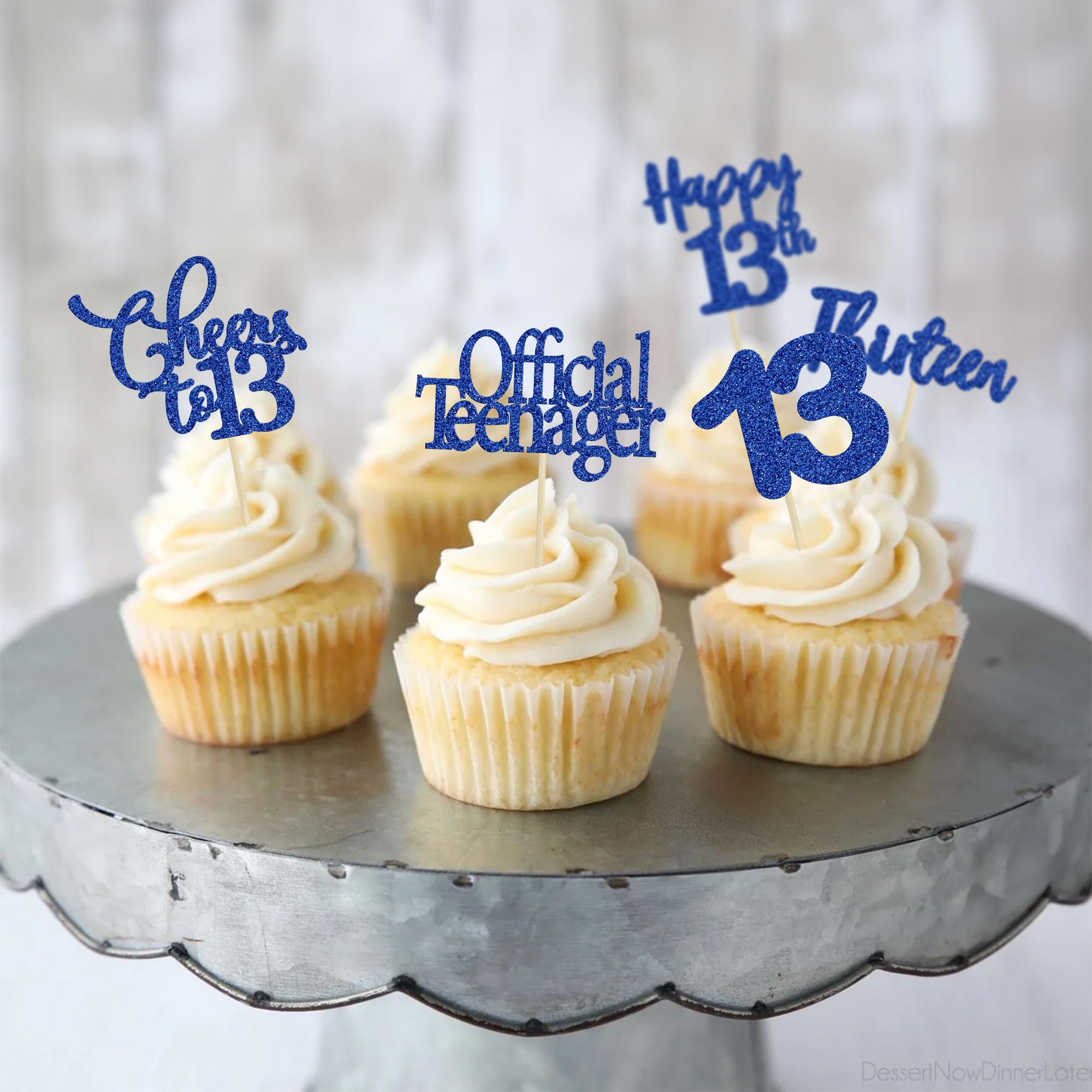 30 Pack Happy 13th Birthday Cupcake Toppers - Dark Blue Glitter 13 Number Cake Decorations for Teen Birthday Party, Anniversary Celebration - Perfect for Cupcakes, Cakes, and Dessert Table Decor