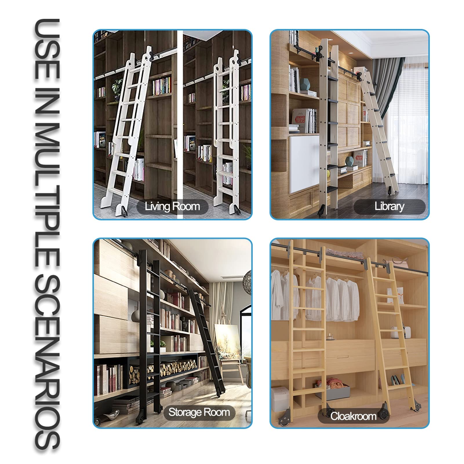 Sliding Rolling Ladder Hardware Kit - No Ladder Included - Perfect for DIY Library, Loft, and Bookshelf Ladder Projects