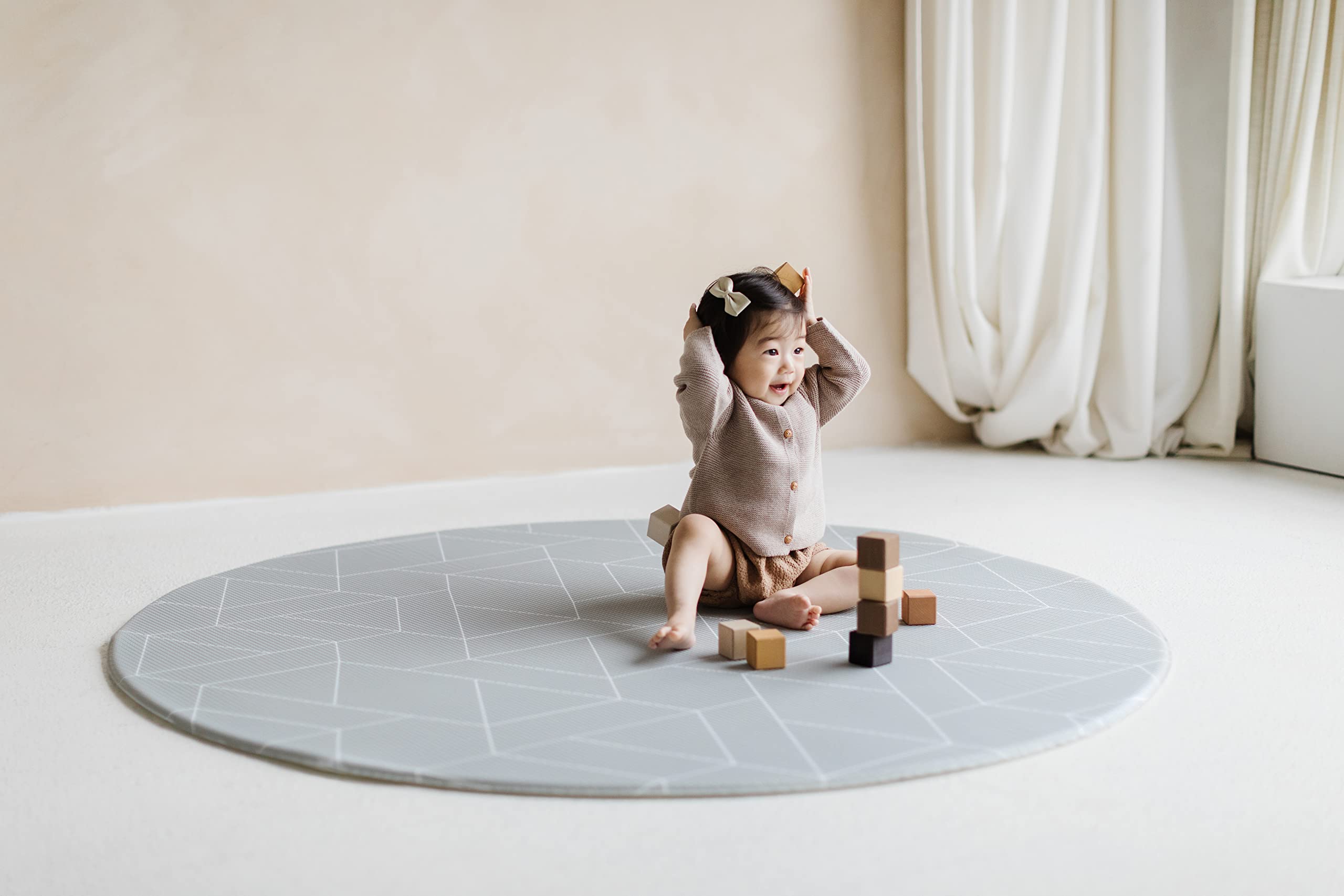 Ofie Round Baby Play Mat - Soft Non-Slip Floor Mat for Infants & Toddlers (Eze + Zen Line) - Perfect for Nursery, Playtime & Tummy Time Activities