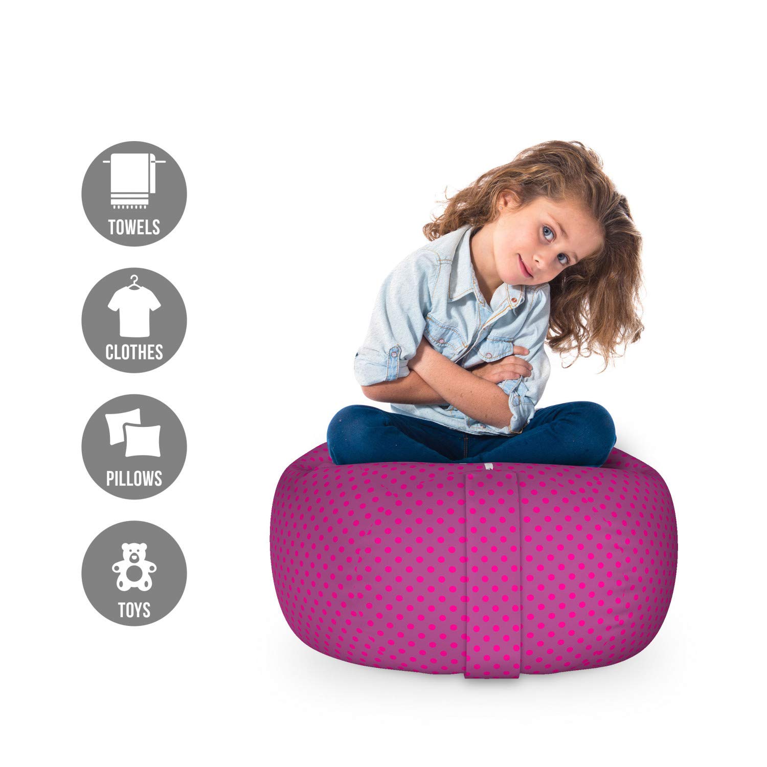 Ambesonne Magenta Storage Toy Bag Chair - Classic Polka Dots Pattern, Traditional Design Purple Background | Stuffed Animal Organizer, Washable Small Size Toy Storage Bag (Magenta/Eggplant) - Perfect for Kids' Room, Playroom & Nursery Organization