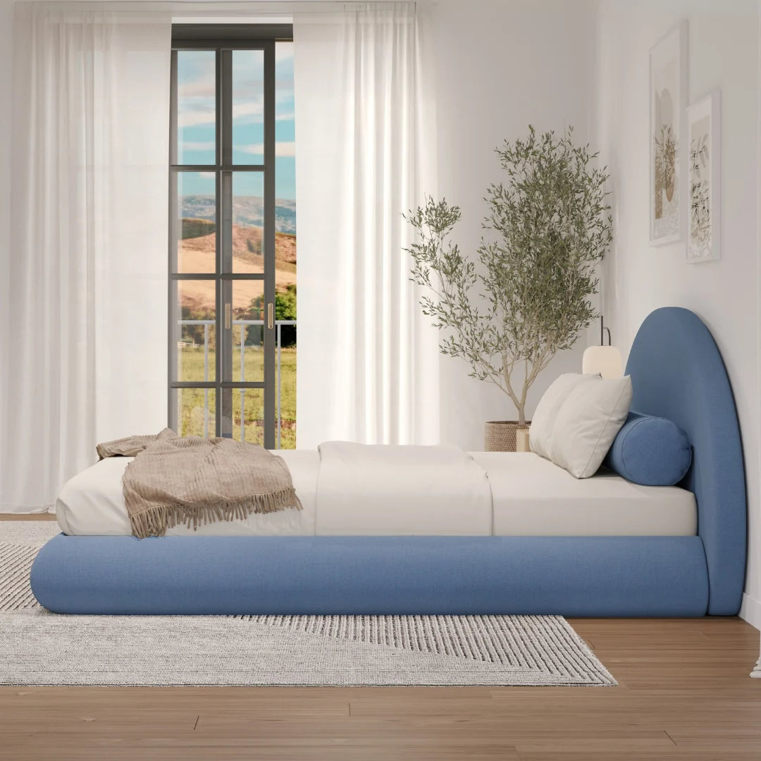 Luna Queen Size Bed Frame with Upholstered Headboard - Modern Platform Bed for Bedroom, Durable Metal Frame with Wooden Slats Support - Perfect for Master Bedroom, Guest Room, or Apartment