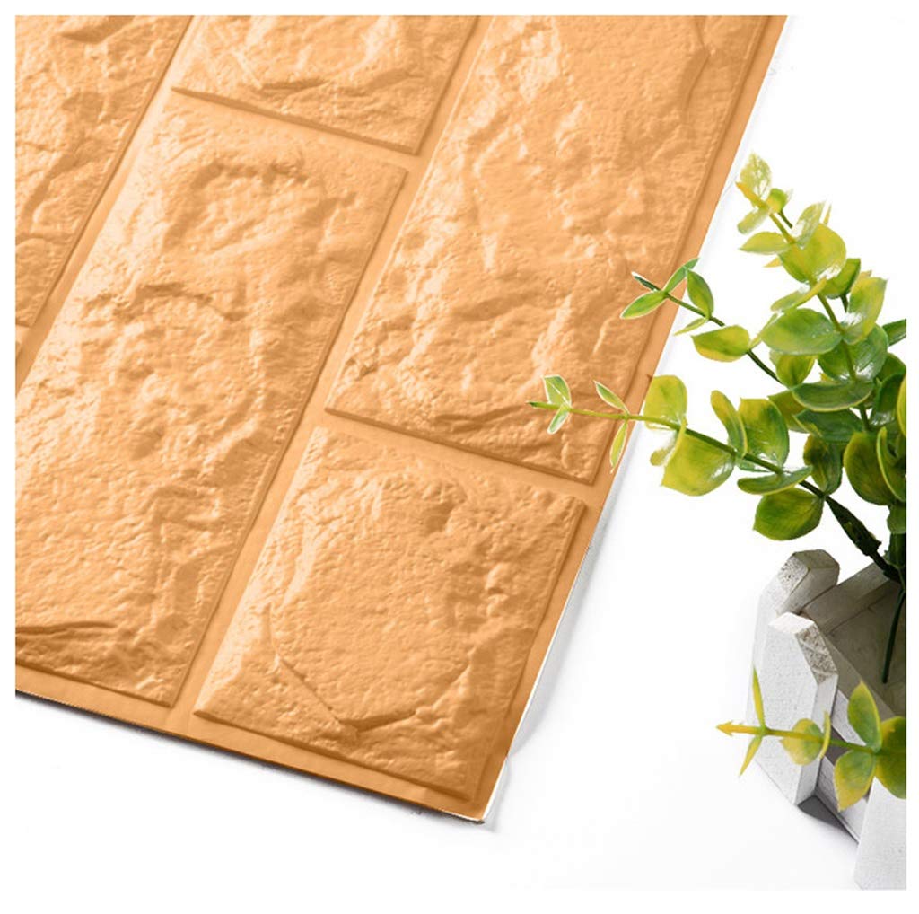 3D Peel and Stick Faux Brick Wallpaper - Waterproof Self-Adhesive Wall Tile Stickers for Bedroom, Living Room, Kitchen & TV Backdrop - 70x77cm Orange - Perfect for Home Decor, Accent Walls & DIY Interior Design Projects