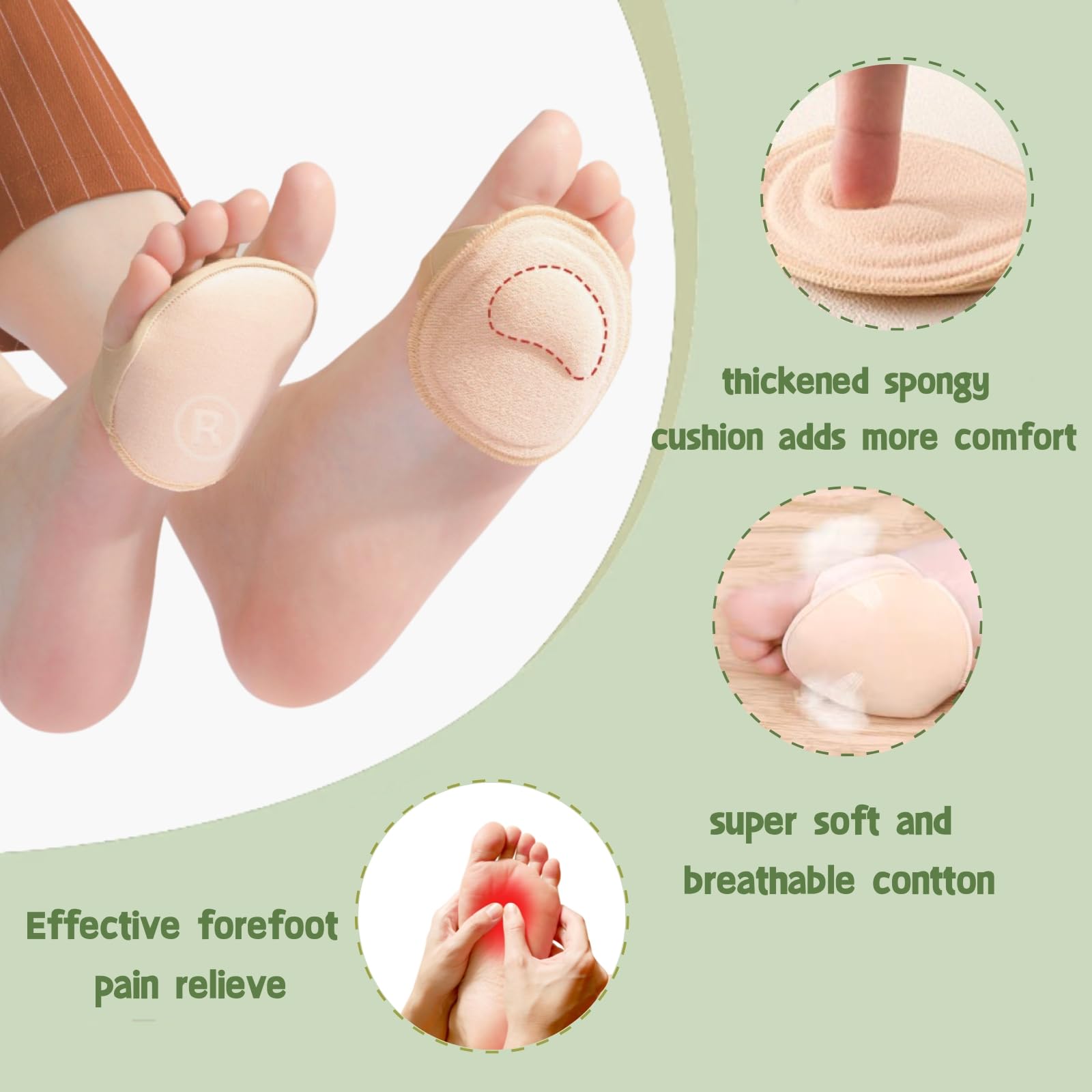 Metatarsal Pads - Soft Invisible Socks for Women & Men | Reusable Foot Cushions for Runners | Ball of Foot Pain Relief | Prevent Discomfort | Perfect for Running, Walking & Sports Activities
