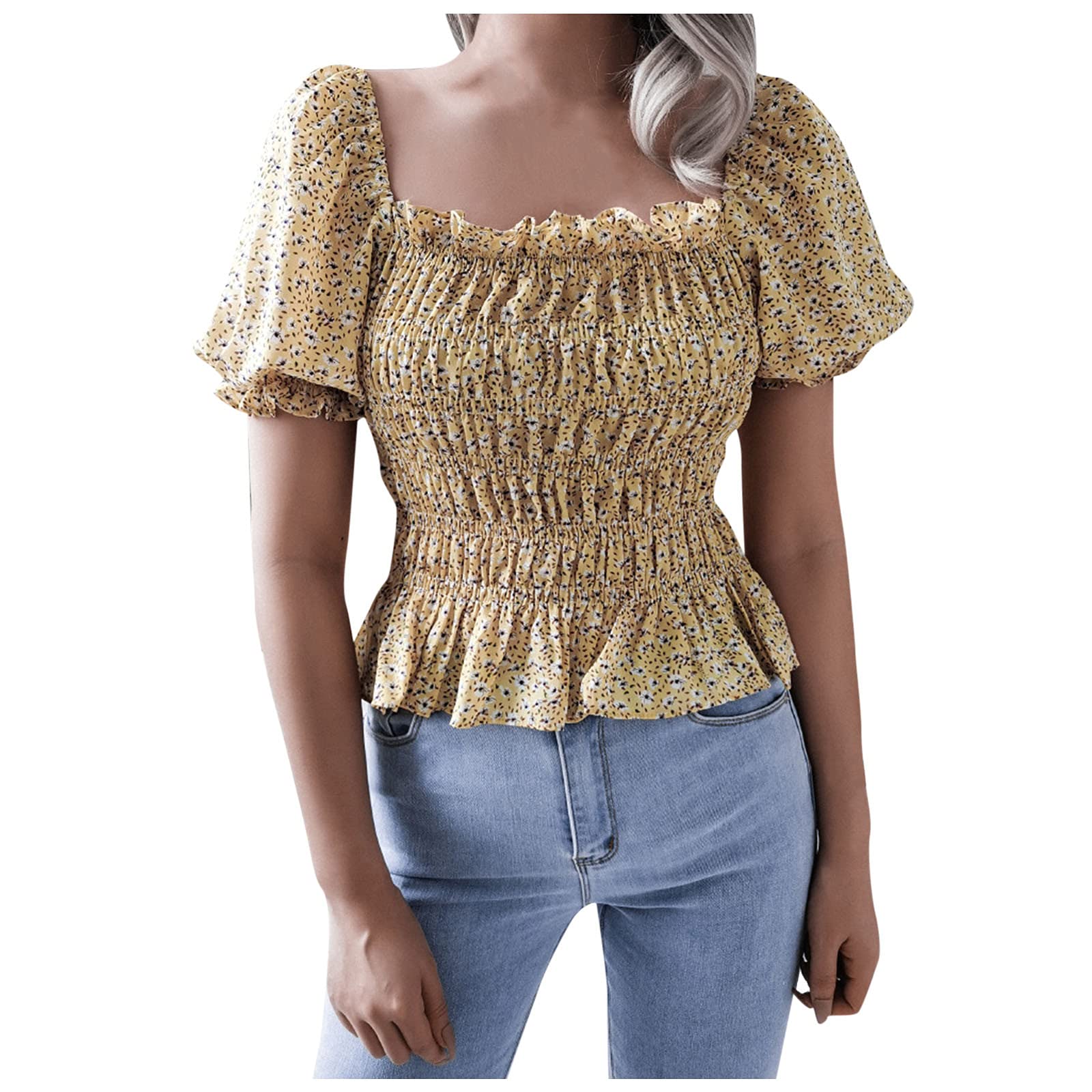 Elegant Chiffon Blouse with Flounce Sleeves & Collar - Women's Short Sleeve T-Shirt Top for Casual Wear, Office & Summer Outfits