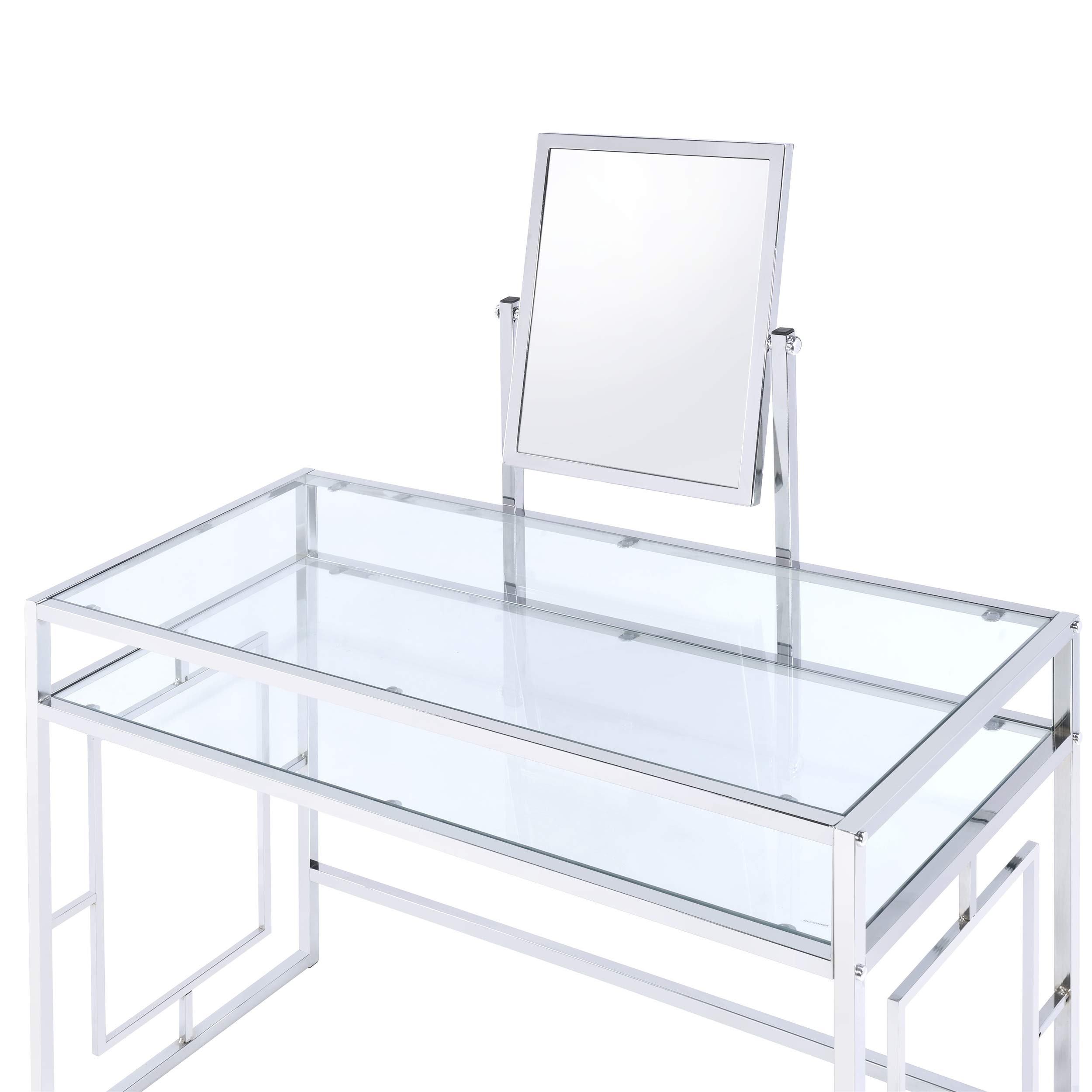 HABITRIO Vanity Set with Bench - Metal Frame Glass Top Makeup Dressing Table with Stool, Mirror & Storage Organizer - Elegant Bedroom Furniture for Women & Girls | Perfect for Makeup, Jewelry Organization & Home Decor