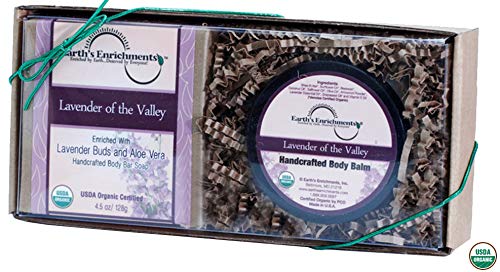 Organic Lavender & Coconut Oil Body Bar Soap & Moisturizing Balm Gift Set - USDA Certified, Shea Butter Spa Skin Care for Dry Skin, Relaxation & Self-Care Gifts