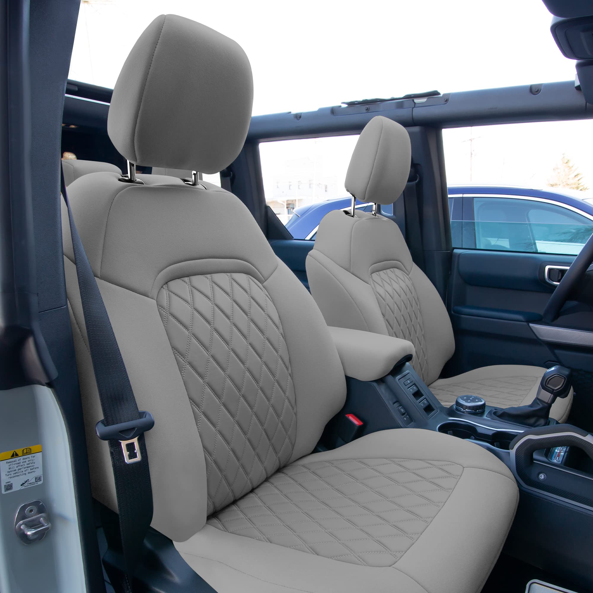 Custom Fit Neoprene Seat Covers for 2021-2022 Ford Bronco SUV - Water Resistant Neosupreme Front Set in Solid Gray | Perfect for Off-Roading, Camping & Daily Commute