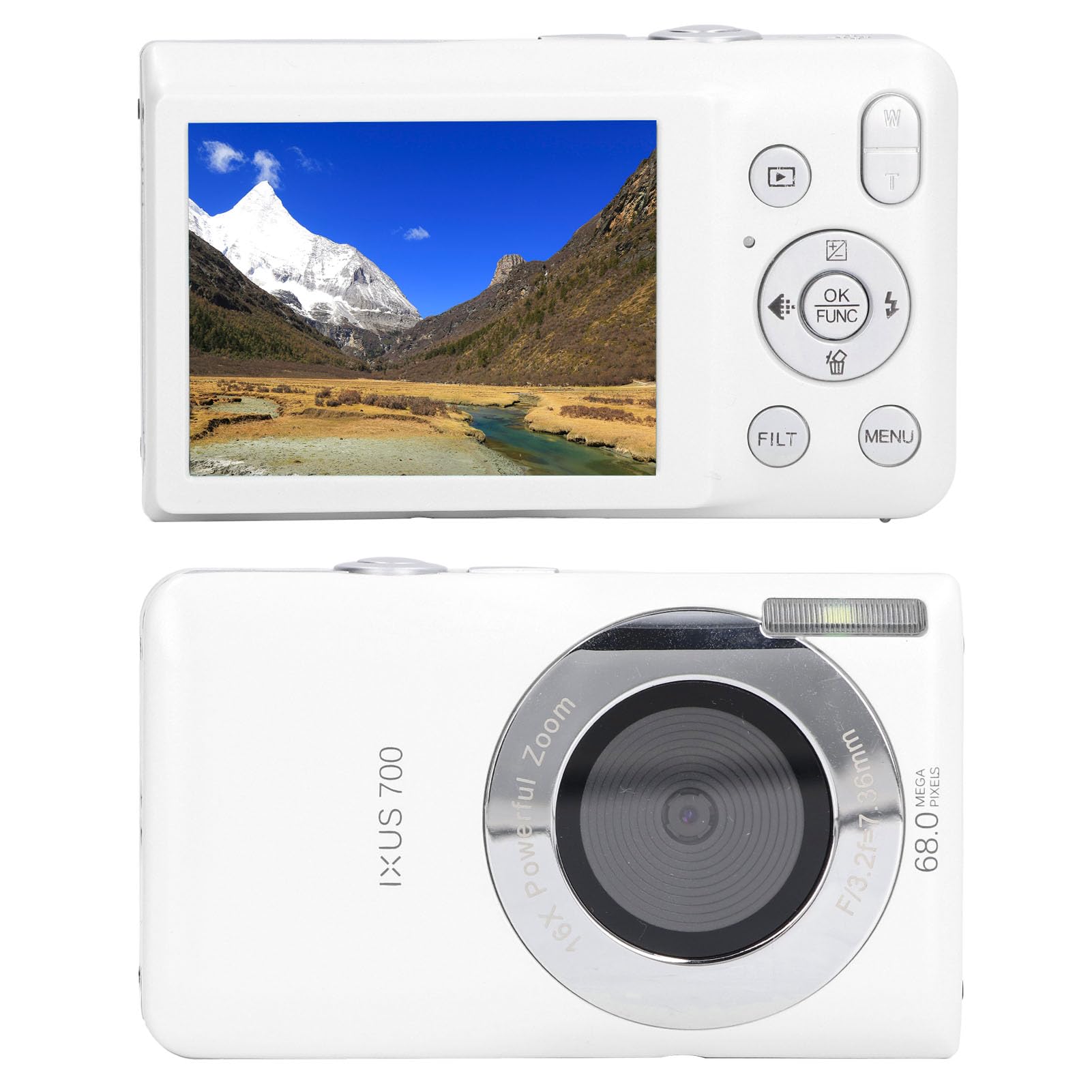 8K HD 68MP Digital Camera with 2.7in Screen & 16X Zoom - Compact Vlogging Camera with Beauty Filter & Instant Printing for Students, Teens, Adults - Perfect for Travel, YouTube Videos & Family Moments (White)