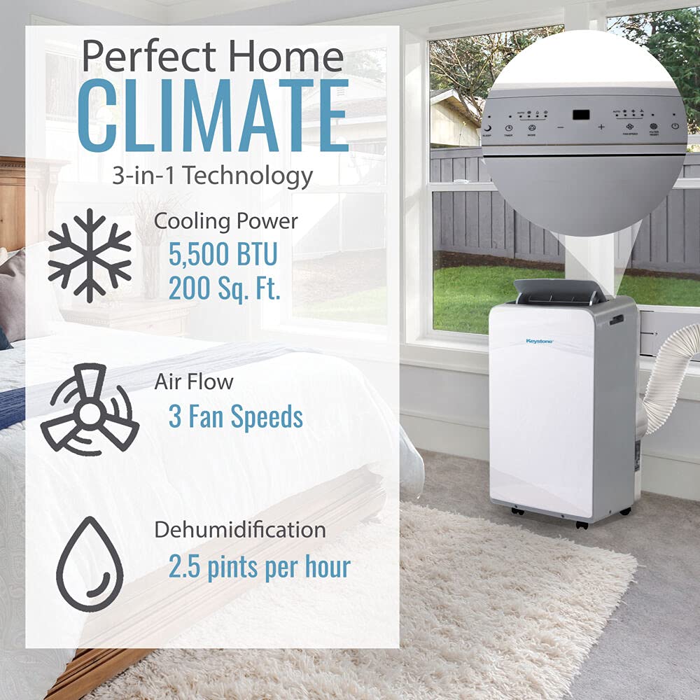 Keystone 8000 BTU Portable Air Conditioner - Compact Cooling for Small Rooms, Bedrooms & Offices | Energy Efficient AC Unit with Easy Installation