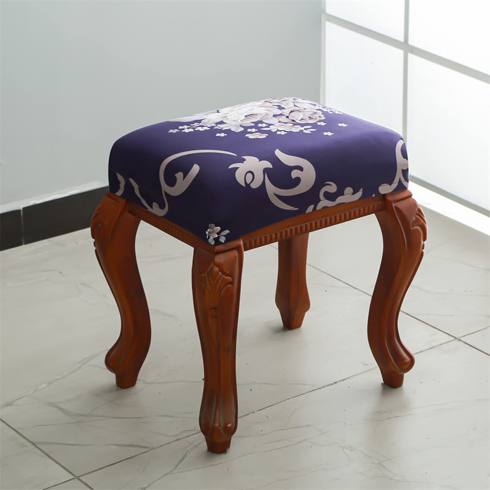 Elastic Rectangle Bar Stool Covers - Washable Stool Seat Cushion Covers for Vanity, Dressing Chair & Counter Stools - Square Foot Stool Covers Set of 2 - Perfect for Home Decor, Kitchen, Living Room & Bedroom