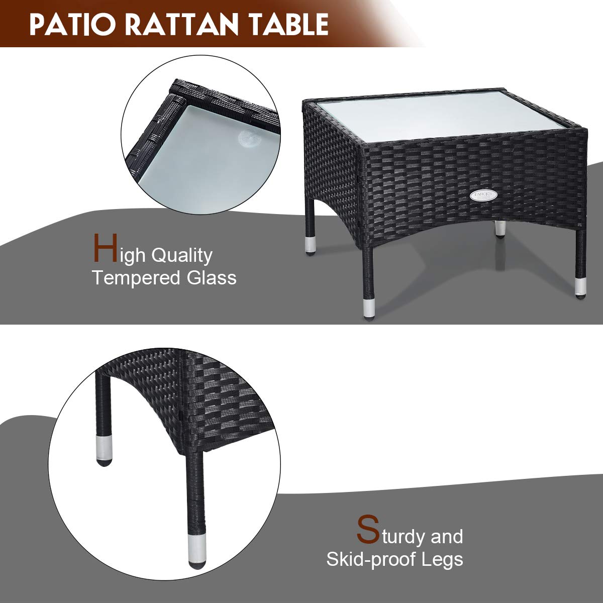 Tangkula 3-Piece Patio Furniture Set - Wicker Rattan Chairs with Coffee Table, Outdoor Conversation Set for Garden, Lawn, Backyard & Poolside (Black) - High Weight Capacity, Weather-Resistant for Relaxing & Entertaining